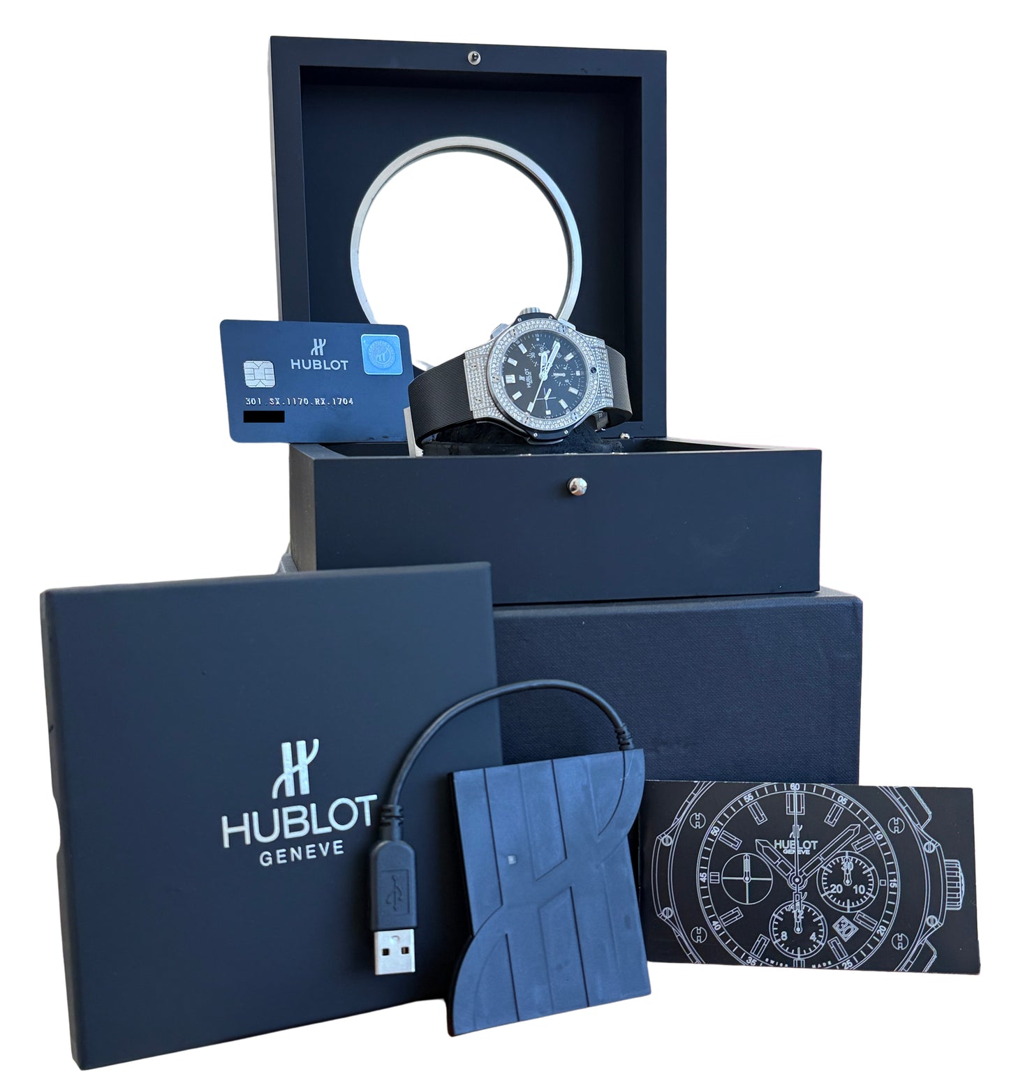 PAPERS Hublot Big Bang Chronograph FACTORY DIAMONDS 44mm 301.SX.1170.RX.1704 BOX
