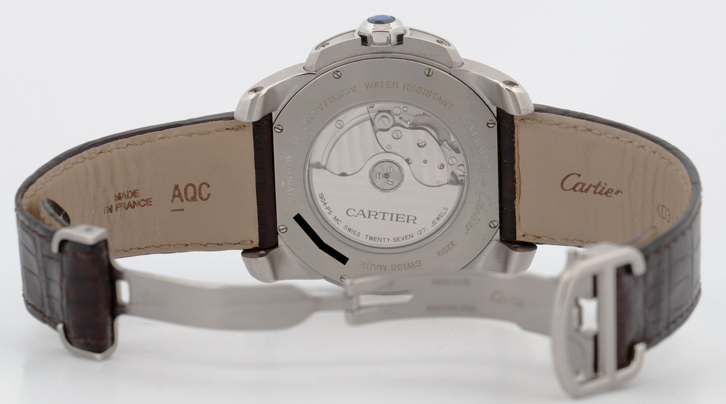 Cartier Calibre Two-Tone Rose Gold 42mm White 3299 W7100011 Leather Date Watch