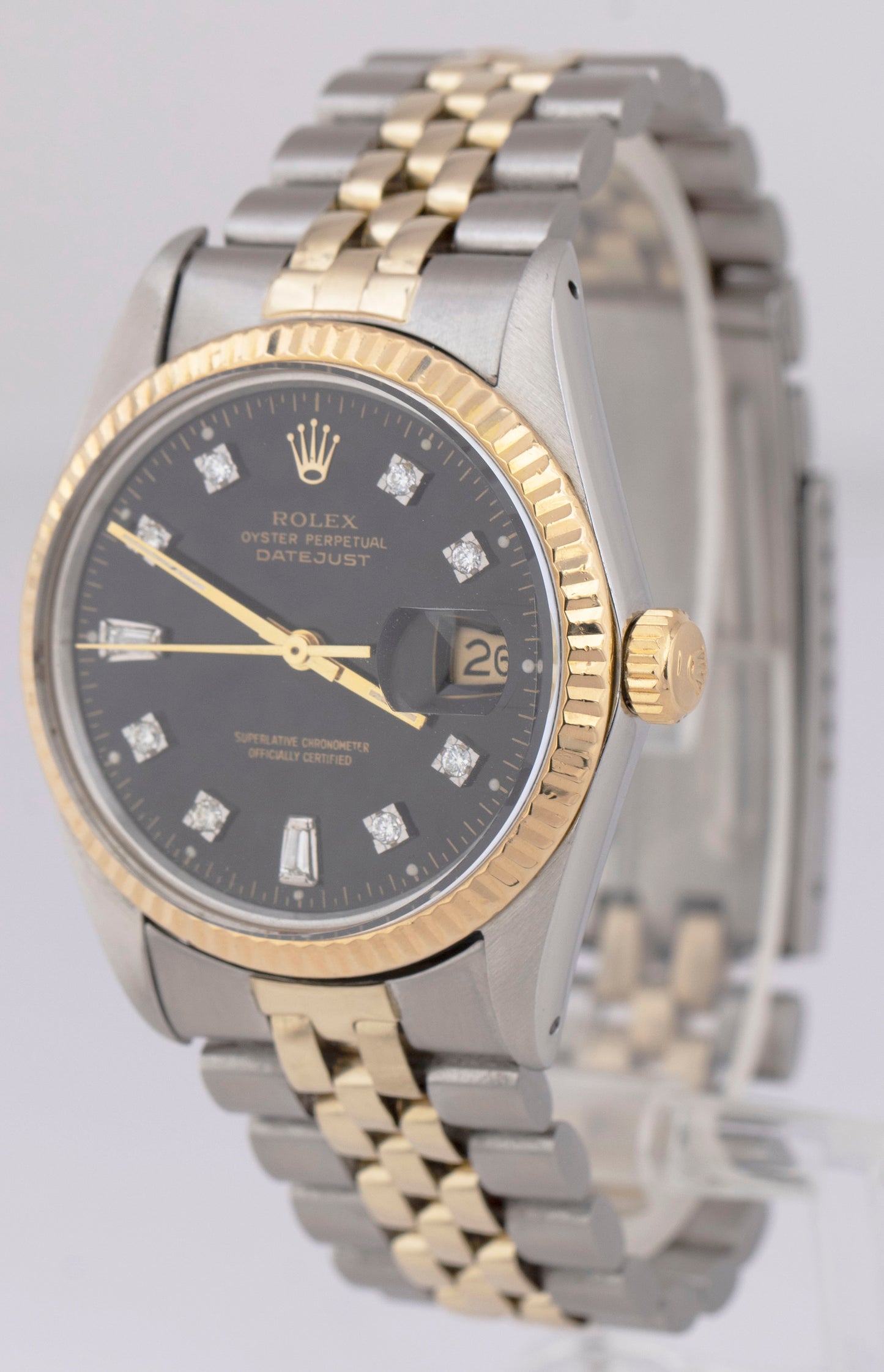 Rolex DateJust 36mm Black Diamond Dial Two-Tone Quickset Automatic Watch 16013