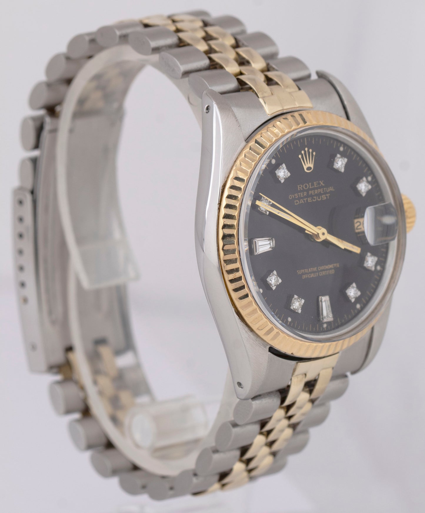 Rolex DateJust 36mm Black Diamond Dial Two-Tone Quickset Automatic Watch 16013