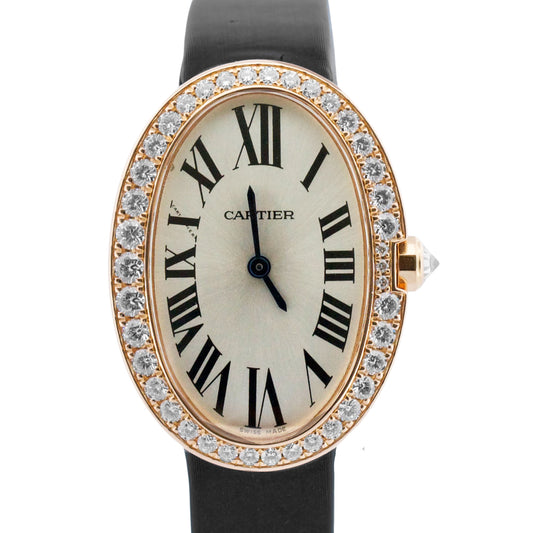 Ladies Cartier Baignoire DIAMOND Silver 18K Rose Gold Quartz 24mm 3064 WB520004