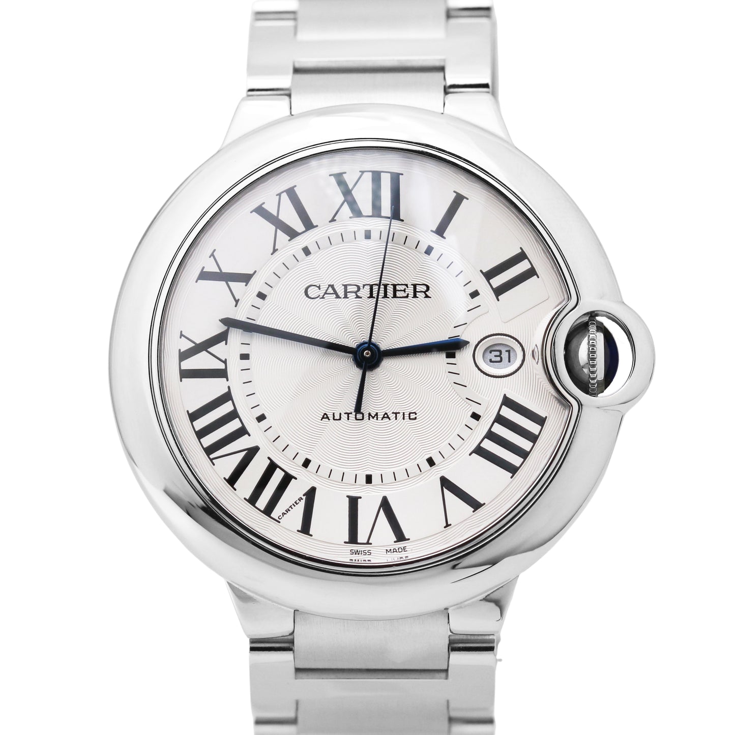 PAPERS Cartier Ballon Bleu Steel SILVER GUILLOCHE 42mm 3765 W6901224 Watch B+P