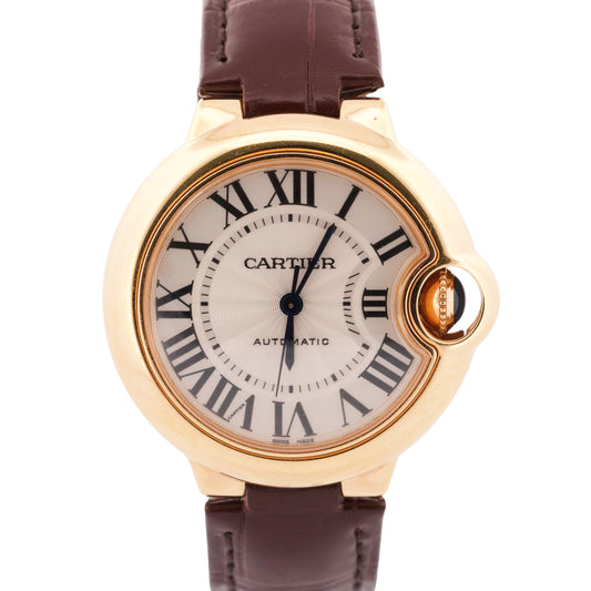 Ladies Cartier Ballon Bleu 18K Rose Gold 33mm Leather Automatic 3682 W6920097