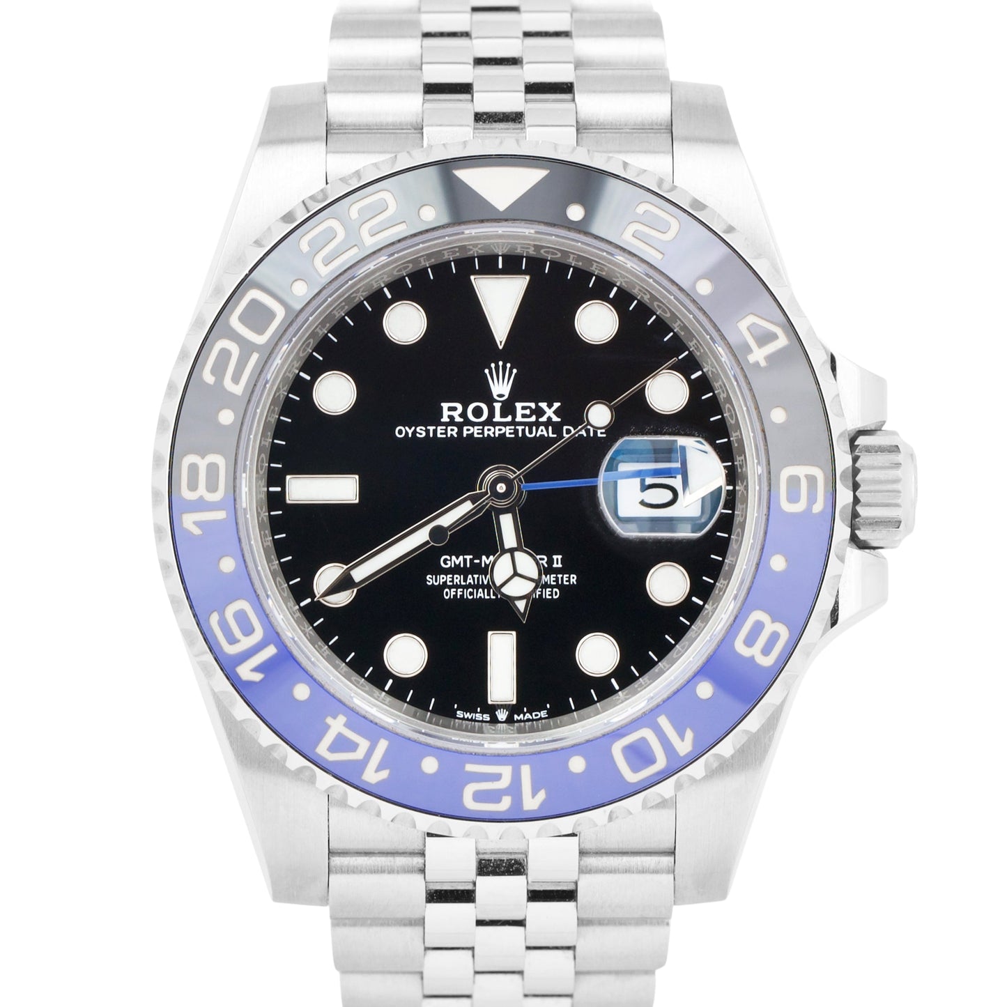 PAPERS Rolex GMT-Master II BATGIRL Blue Steel 40mm JUBILEE 126710 BLNR B+P