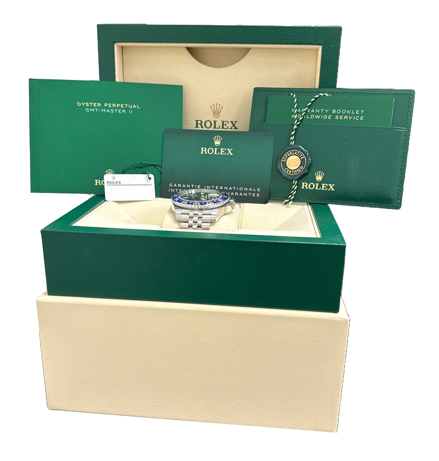 NEW OLD STOCK PAPERS Rolex GMT-Master II BATMAN Jubilee 40mm 126710 BLNR BOX