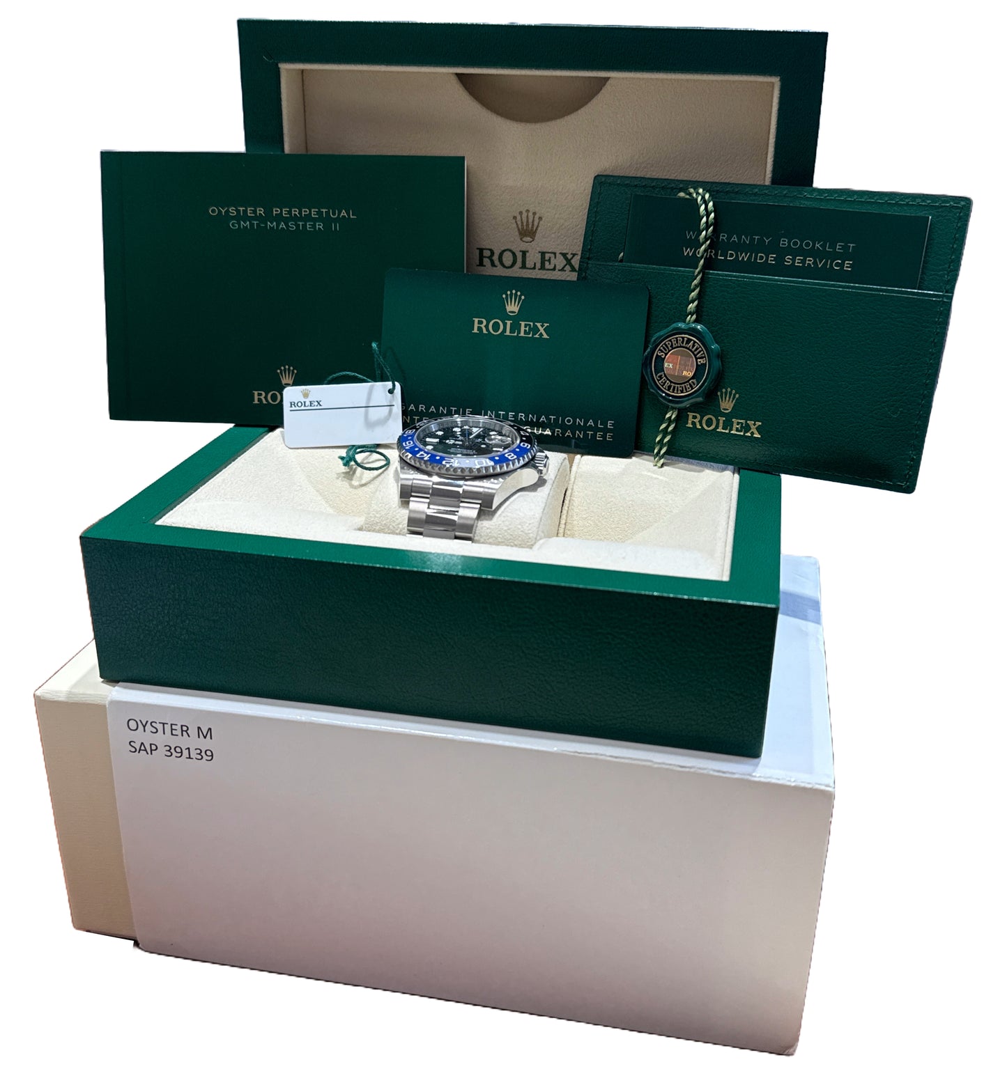 NEW PAPERS Rolex GMT-Master II BATMAN Oyster Blue Black 40mm 126710 BLNR BOX
