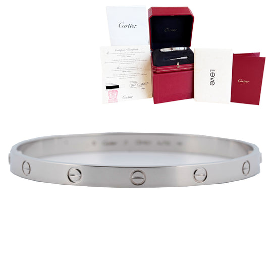 MINT PAPERS Cartier LOVE Bracelet Size 21 Solid 18K White Gold AU 750 BOX