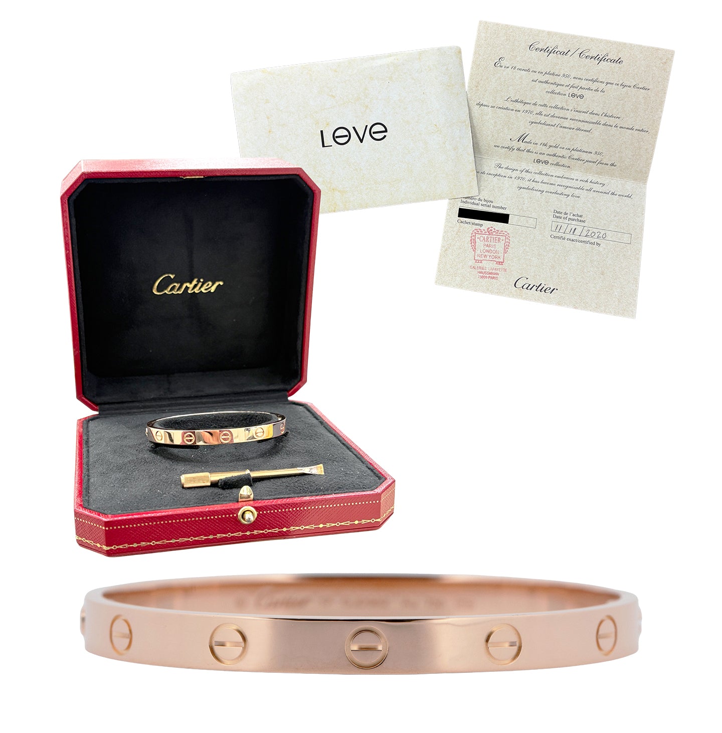 PAPERS Cartier LOVE Bracelet 18K ROSE Gold Size 17 AU 750