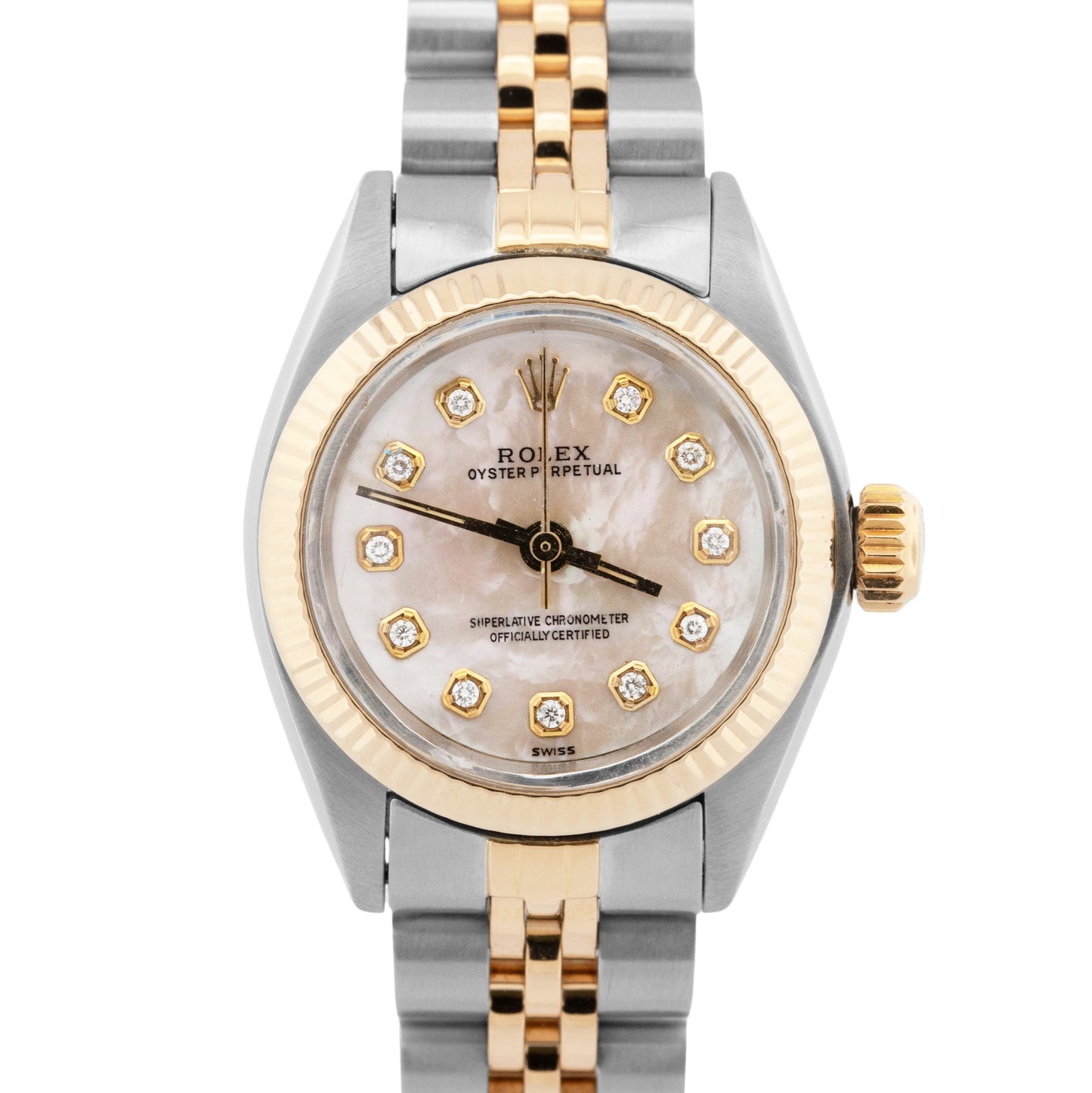 Rolex Oyster Perpetual 24mm Mother of Pearl DIAMOND 18K Gold 6719 Jubilee Watch