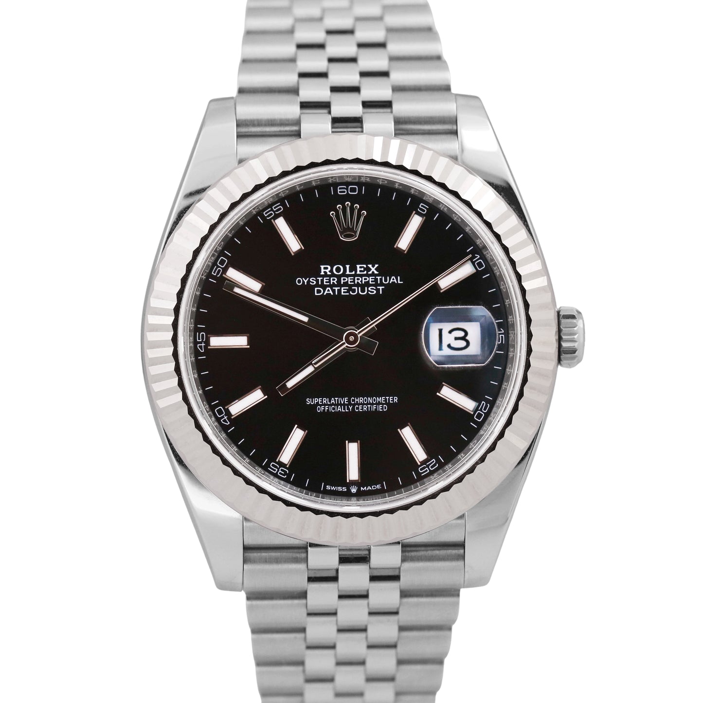 2024 PAPERS Rolex DateJust 41mm BLACK Steel 18K Gold Fluted JUBILEE 126334 BOX