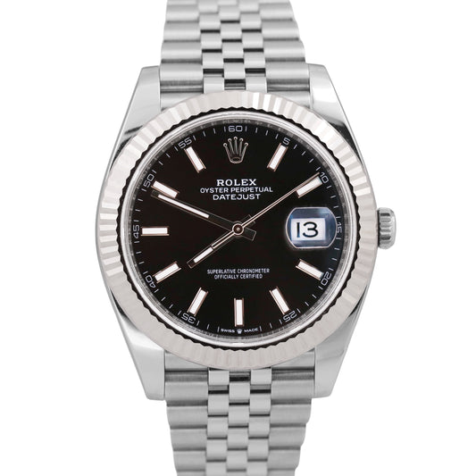 2024 PAPERS Rolex DateJust 41mm BLACK Steel 18K Gold Fluted JUBILEE 126334 BOX