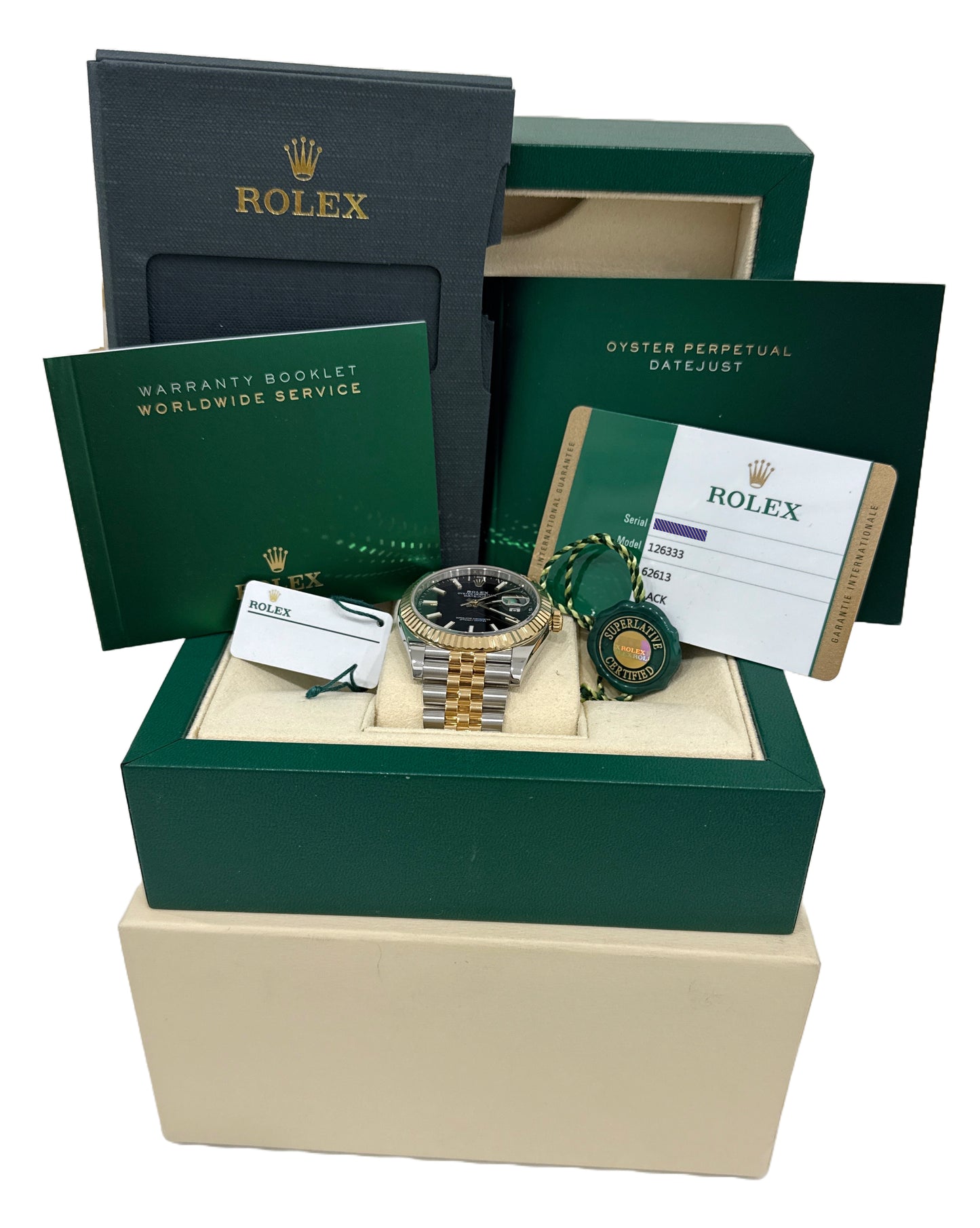 MINT PAPERS Rolex DateJust 41mm BLACK Two-Tone Gold JUBILEE Fluted 126333 BOX