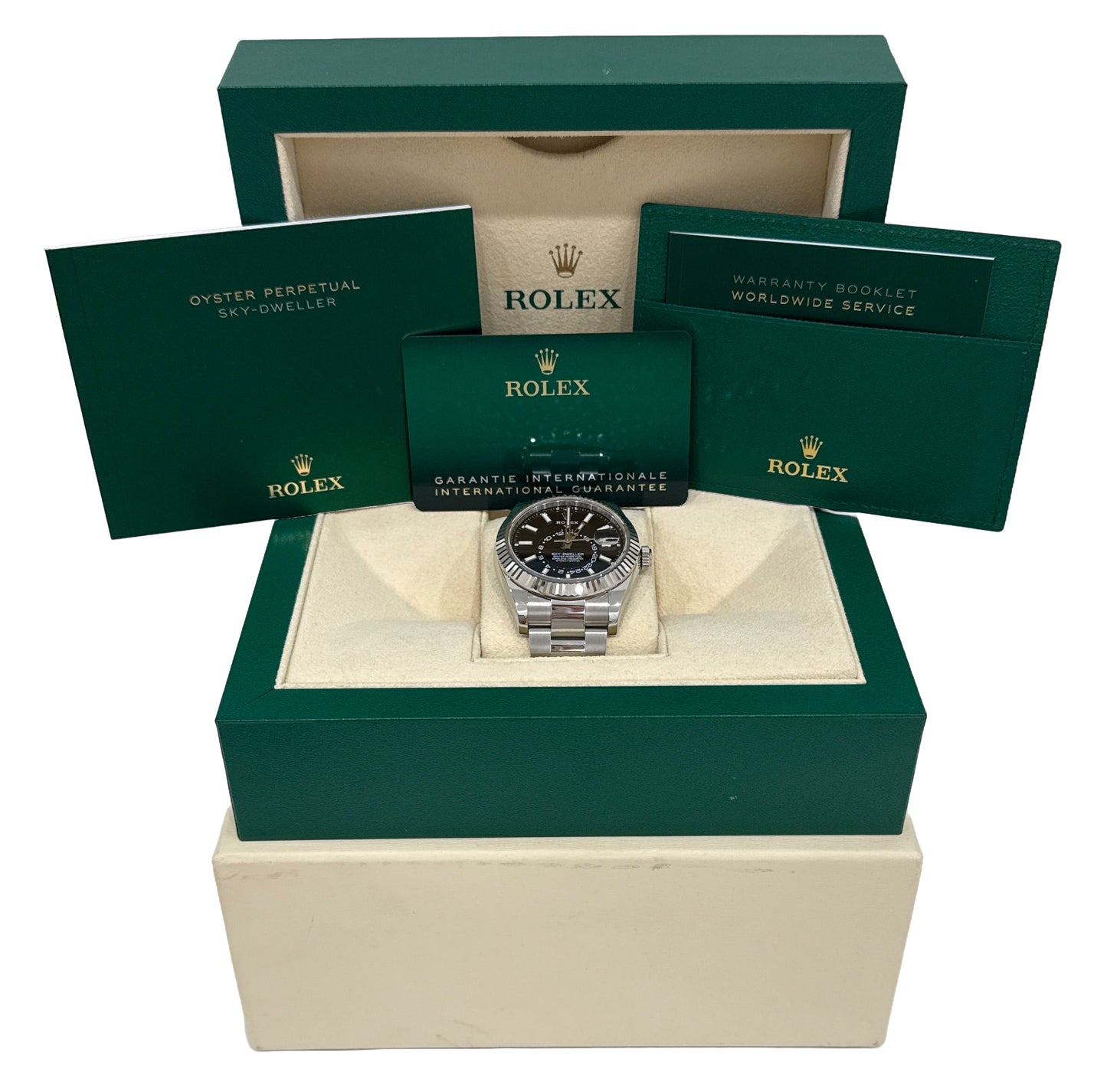 2021 PAPERS Rolex Sky-Dweller BLACK 42mm 18K Gold Stainless 326934 OYSTER BOX