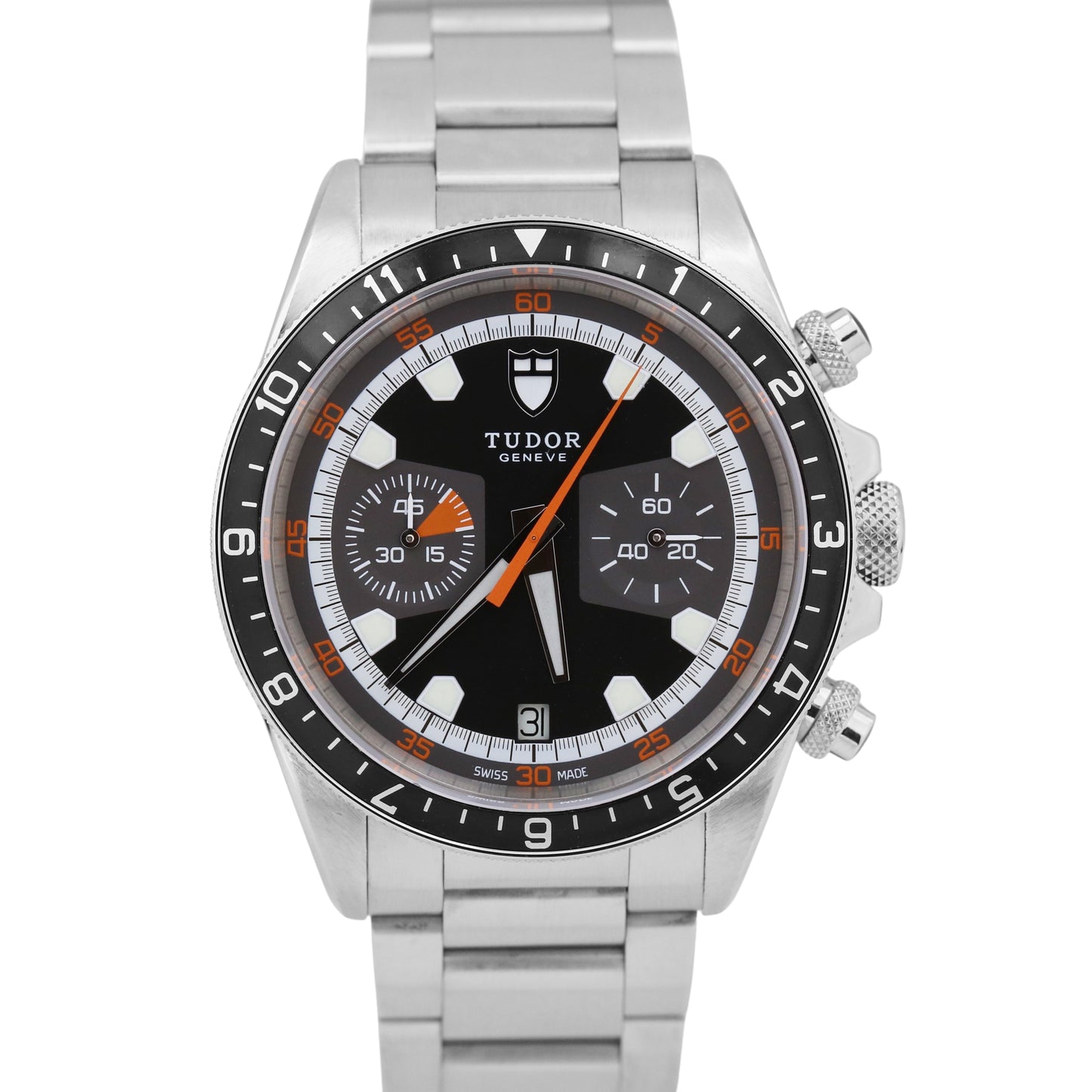 2022 PAPERS Tudor Heritage Chronograph BLACK Gray Steel 42mm Watch 70330 N BOX