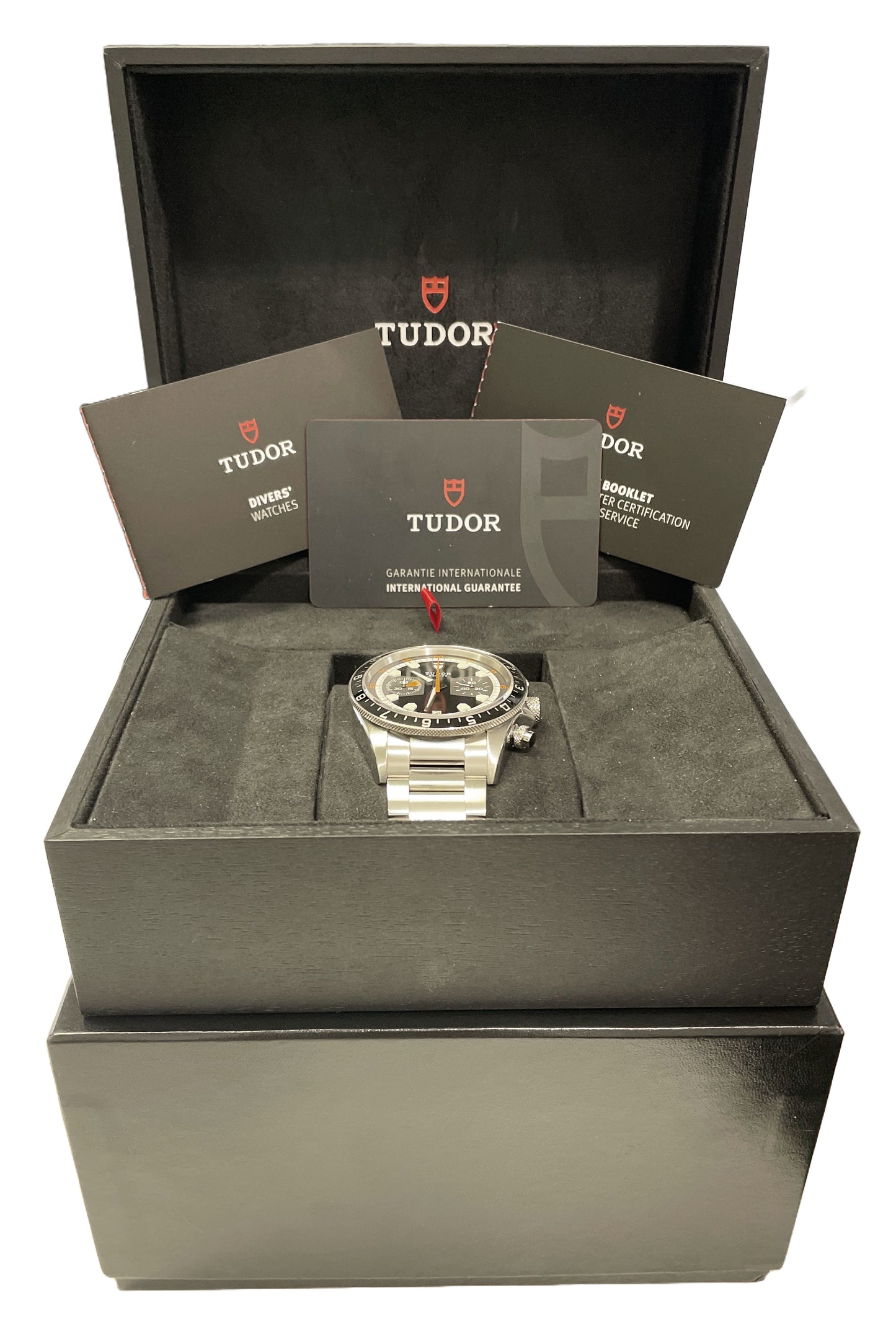 2022 PAPERS Tudor Heritage Chronograph BLACK Gray Steel 42mm Watch 70330 N BOX