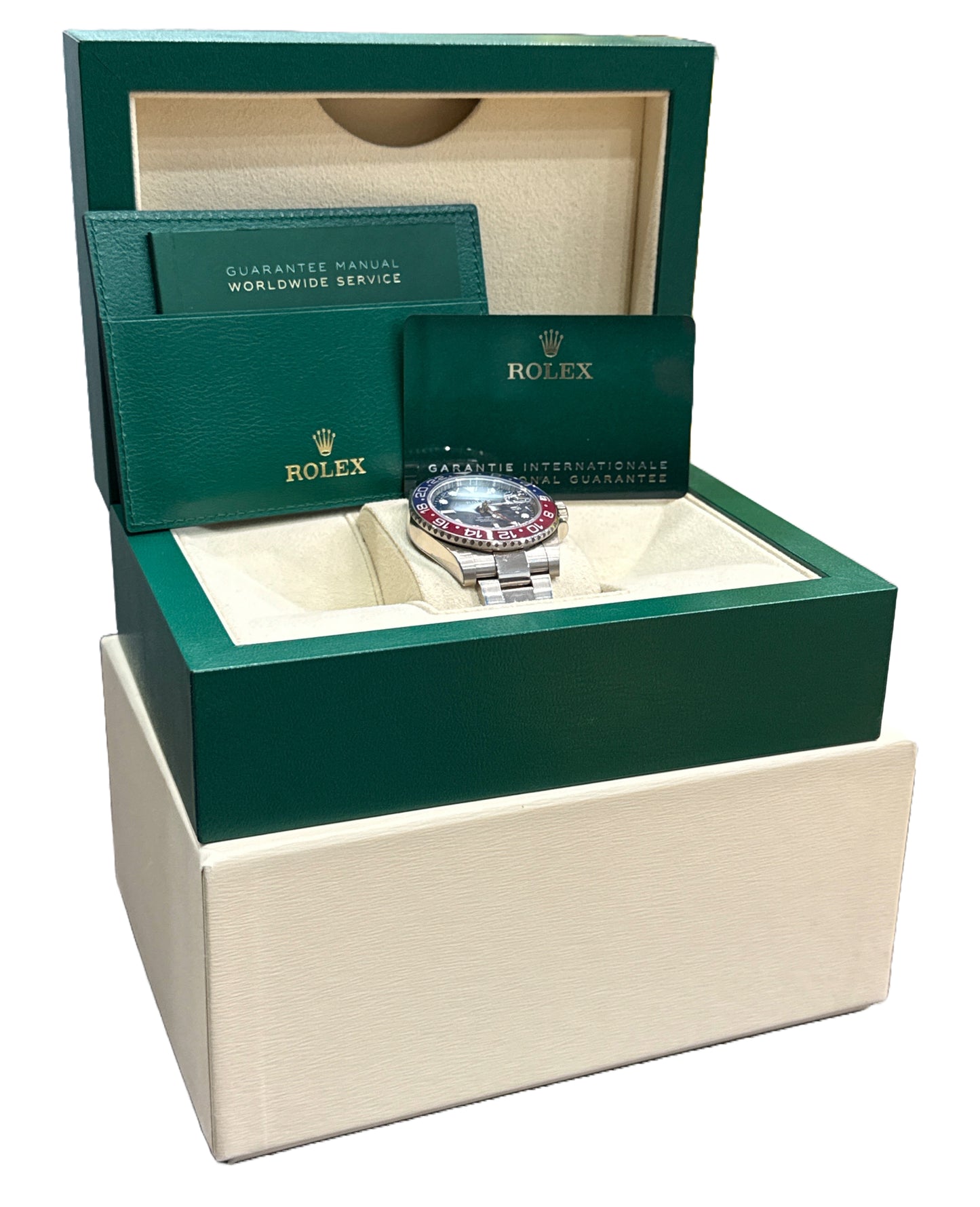 2022 PAPERS Rolex GMT-Master II PEPSI Red Blue 18K White Gold 126719 BLRO BOX