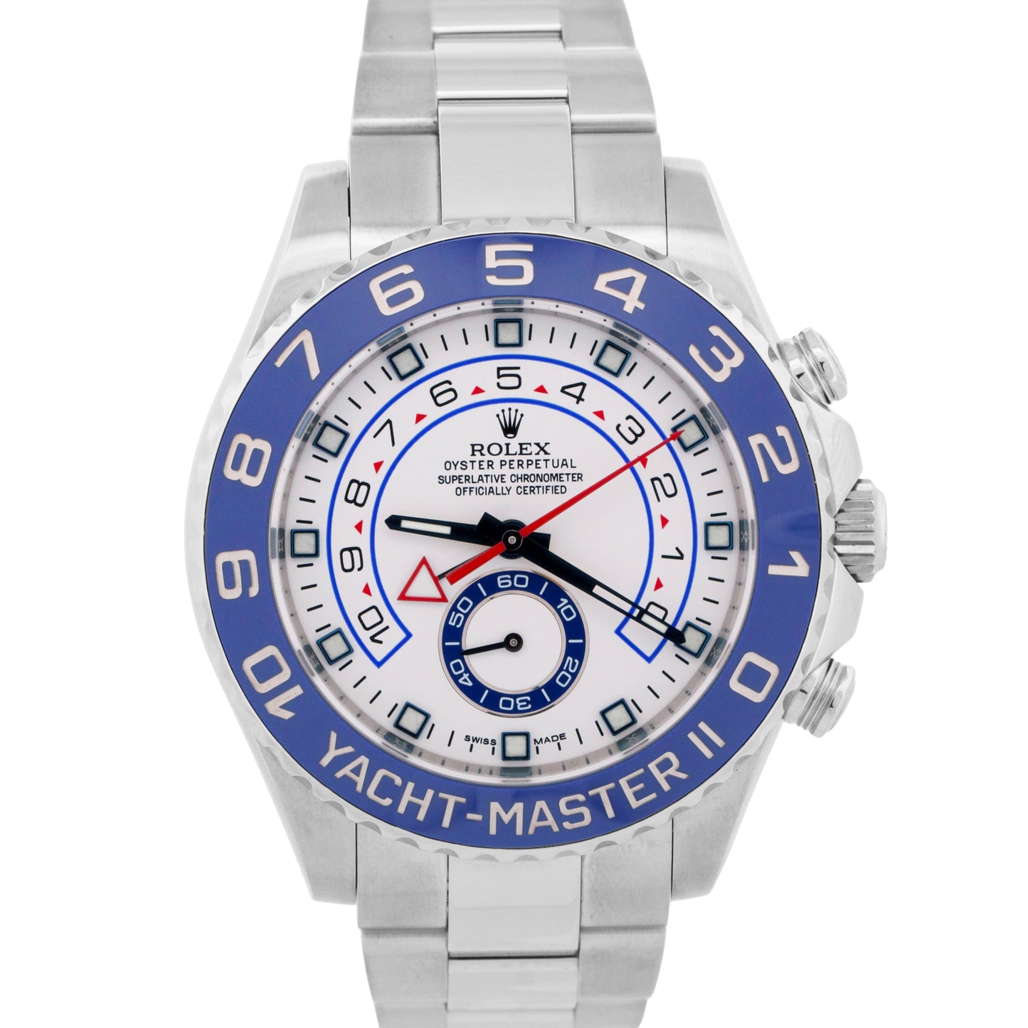 Rolex Yacht-Master II 44mm BLUE HANDS White Steel Ceramic Regatta 116680 Watch