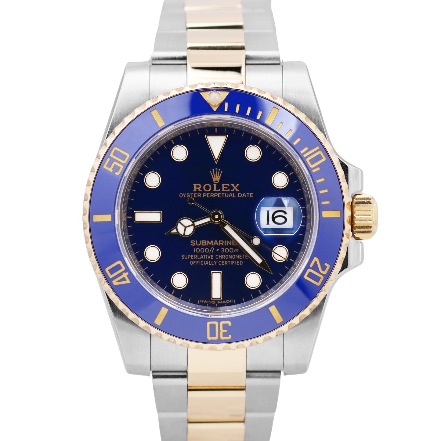 MINT Rolex Submariner Date BLUE Two-Tone 18K Yellow Gold Stainless 116613 LB