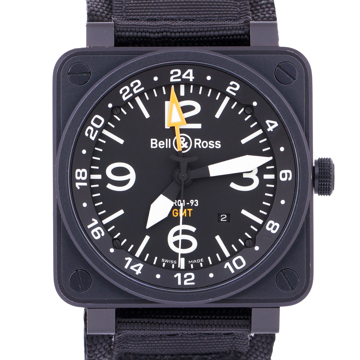 Bell & Ross GMT Matte Black PVD Stainless Steel 46mm Automatic Fabric BR01-93