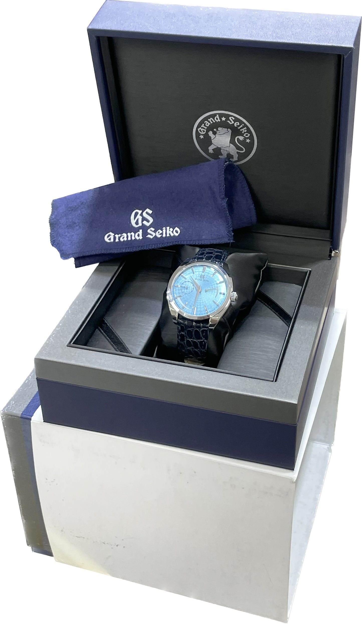 Grand Seiko Elegance Collection 39mm BLUE Steel Leather Manual Watch SBGK015 BOX