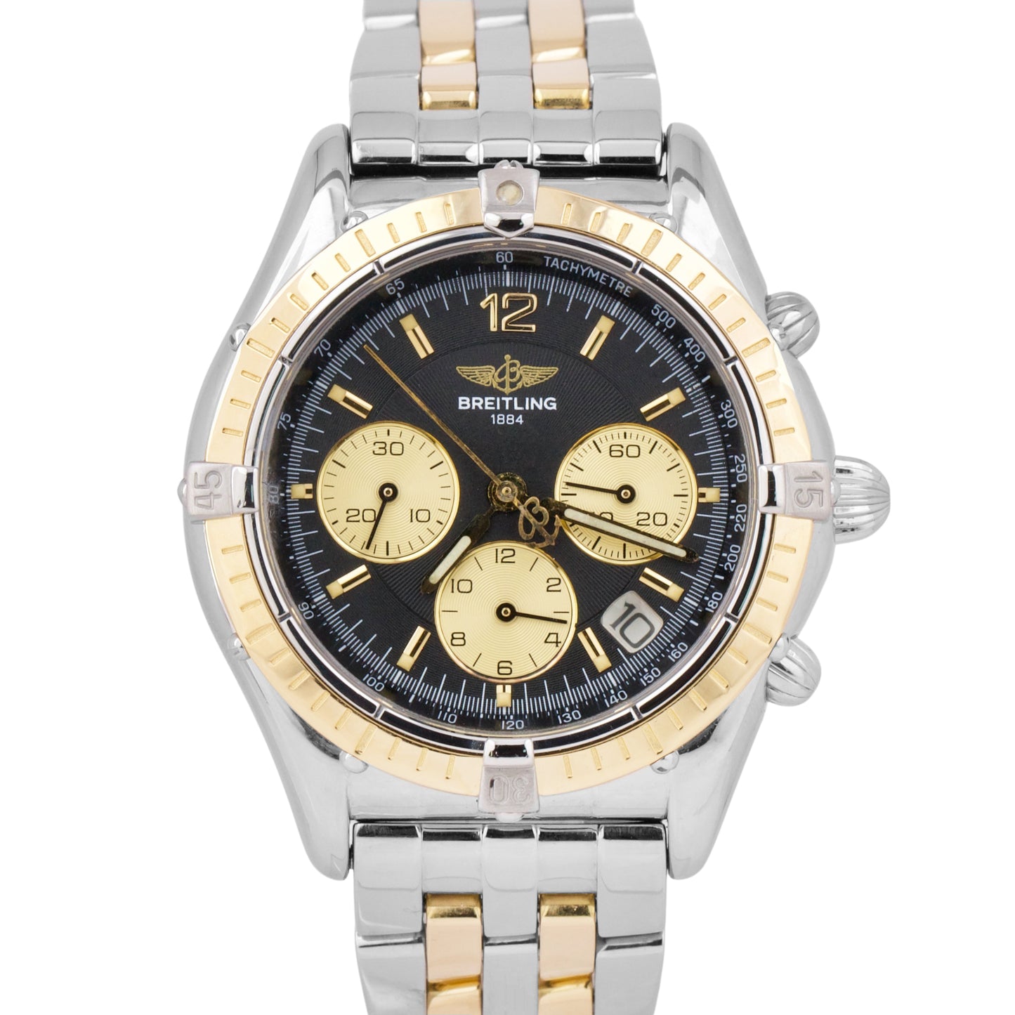 Men's Breitling Cockpit Chrono D30012 Two-Tone Yellow Gold Steel 37mm Date Watch