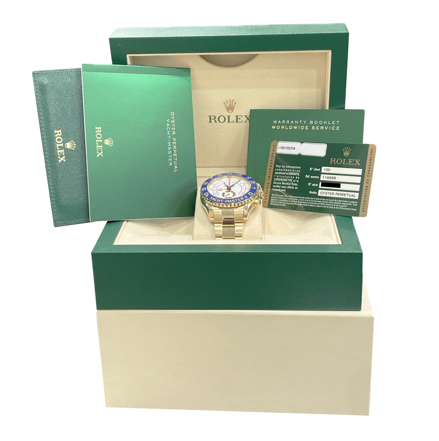 MINT PAPERS Rolex Yacht-Master II 18K Yellow Gold White 44mm 116688 Watch BOX