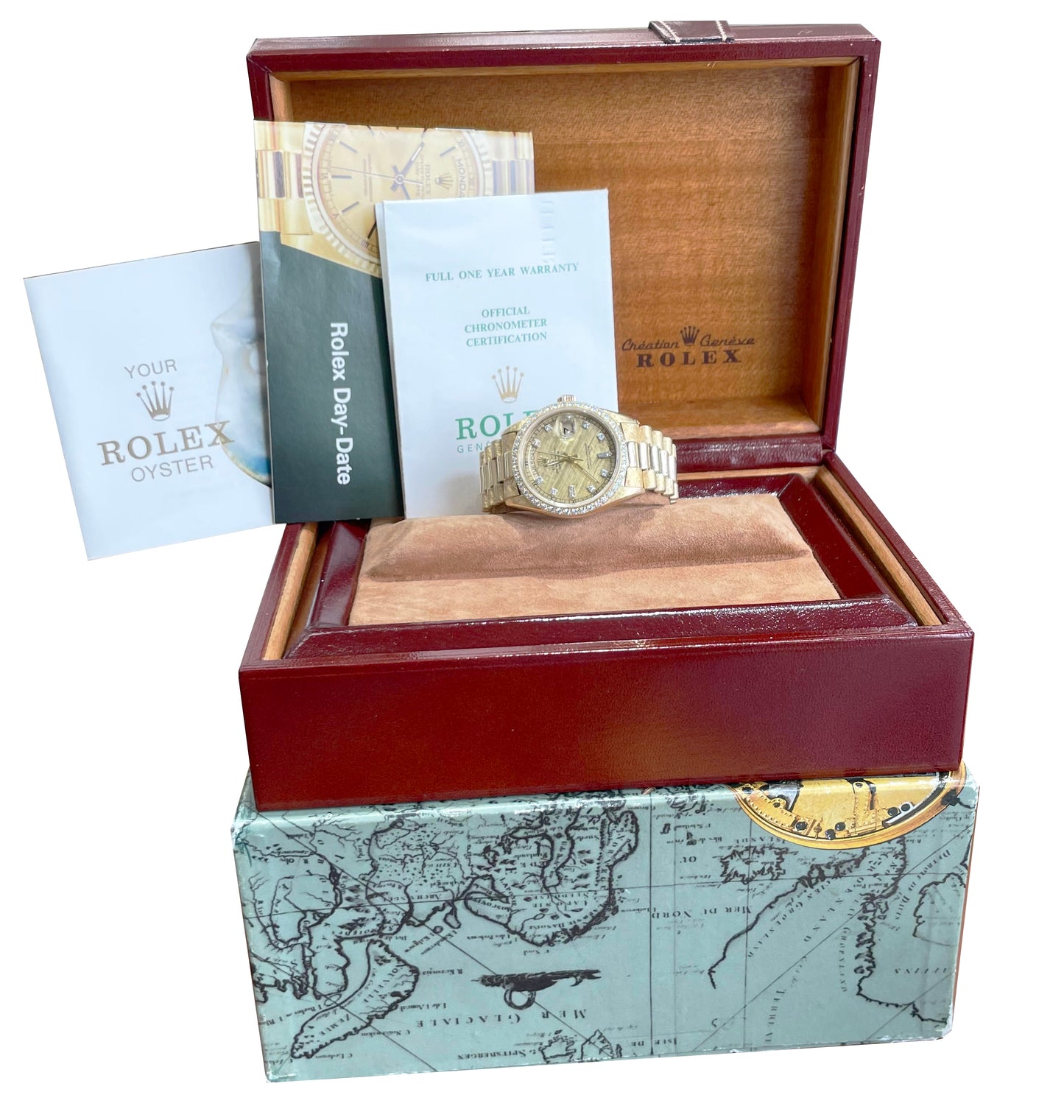 PAPERS Rolex Day-Date President Florentine 36mm DIAMOND 18K Gold Watch 18038 BOX