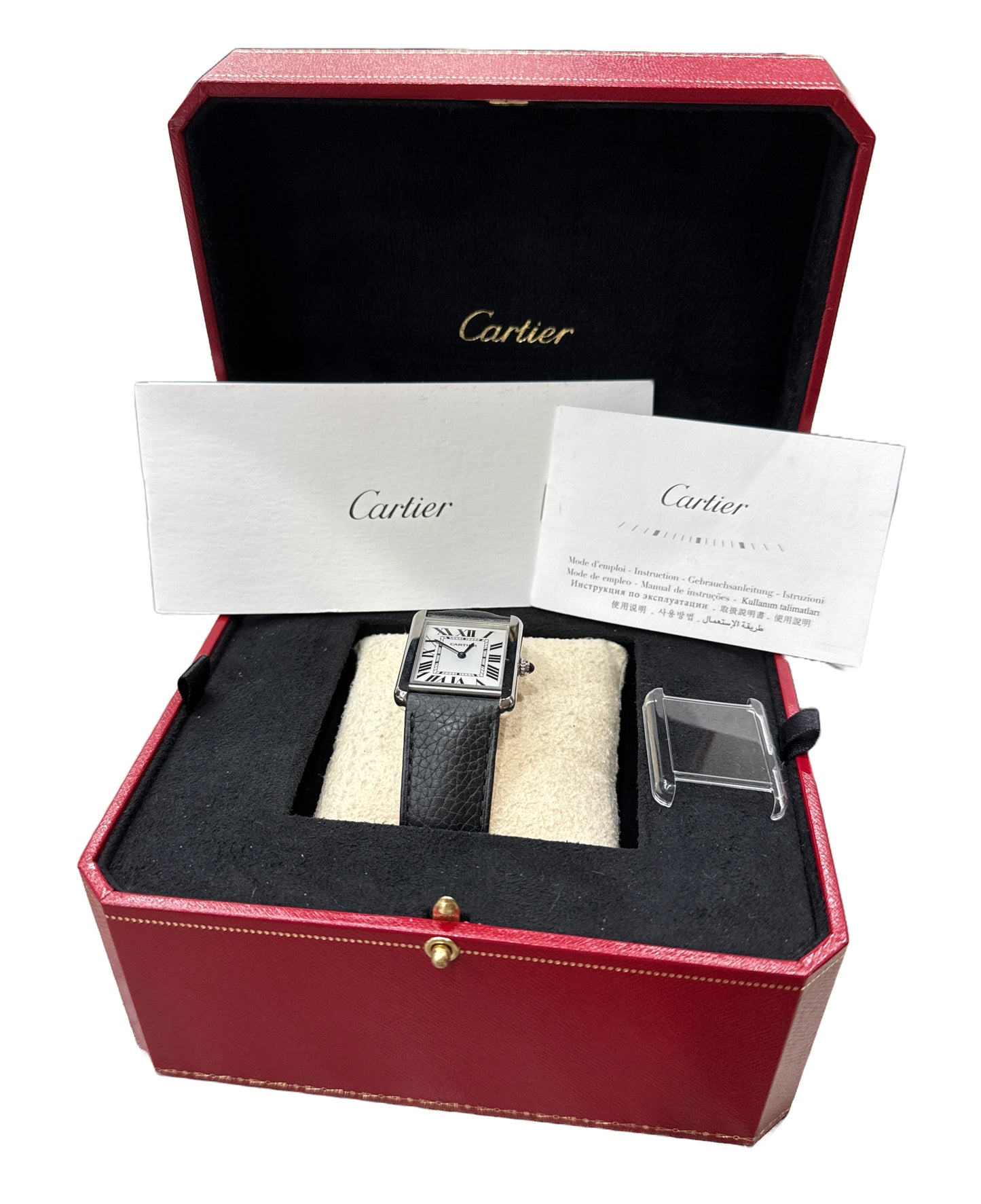 Cartier Tank Solo Large Stainless Steel Roman Quartz Leather 3169 / W5200014 BOX