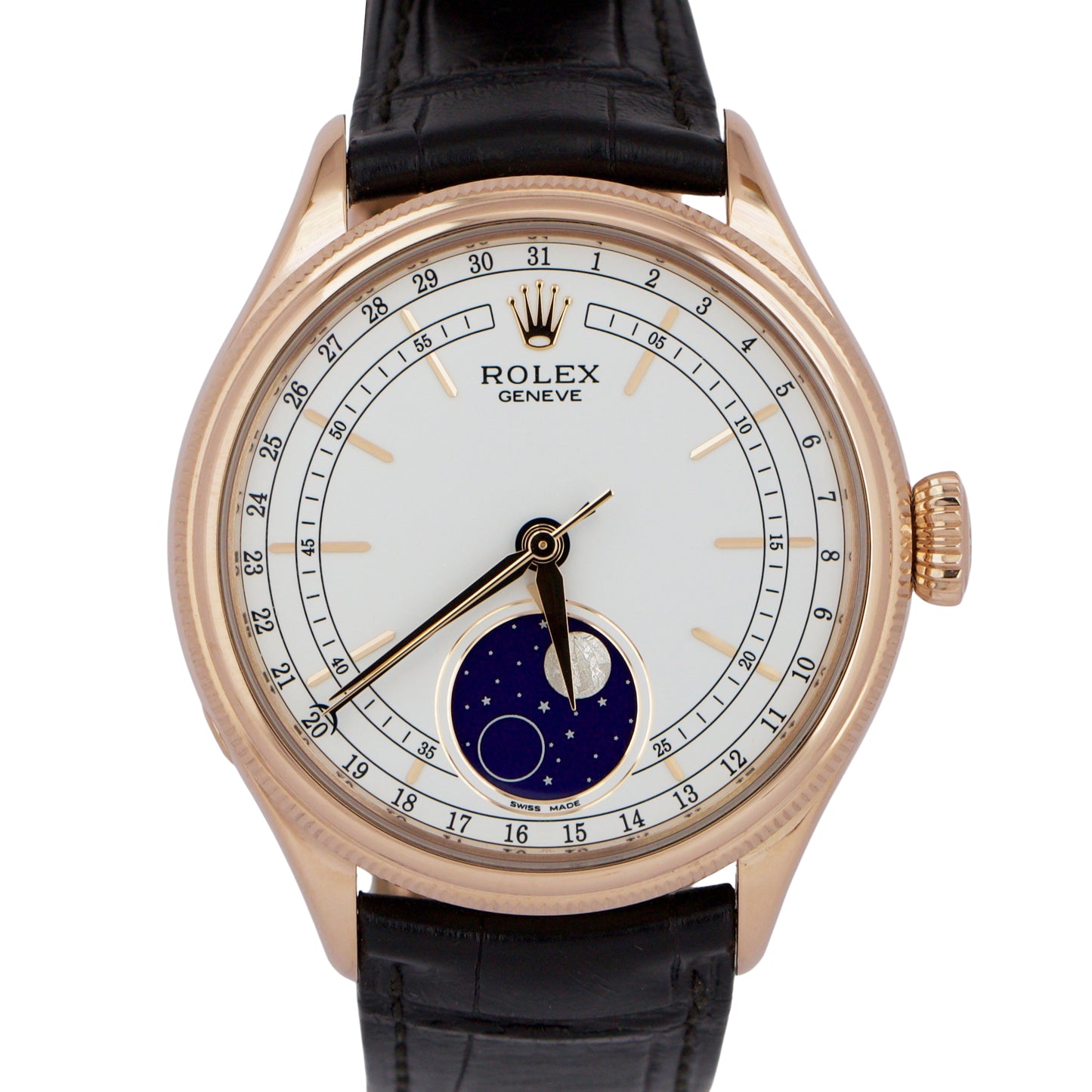 PAPERS Rolex Cellini Moonphase 18K Rose Gold Leather Everose 39mm 50535 BOX