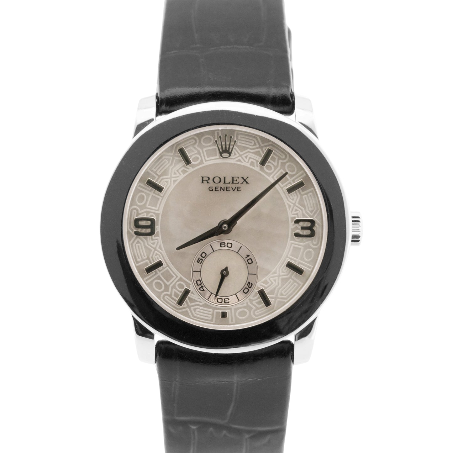 Rolex Cellini Cellinium JUBILEE MOTHER OF PEARL Platinum Leather 35mm 5240 Watch