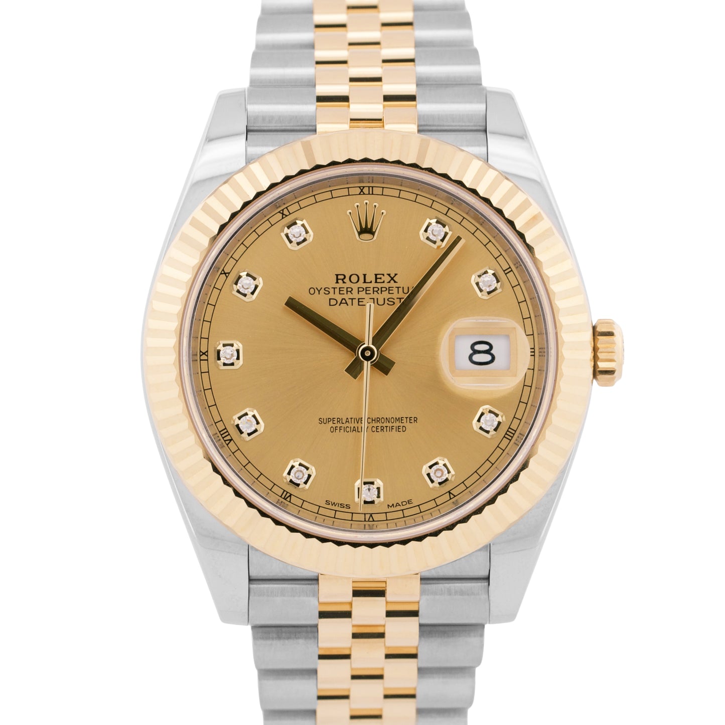 MINT PAPERS Rolex DateJust 41mm CHAMPAGNE DIAMOND 18K Gold JUBILEE 126333 BOX