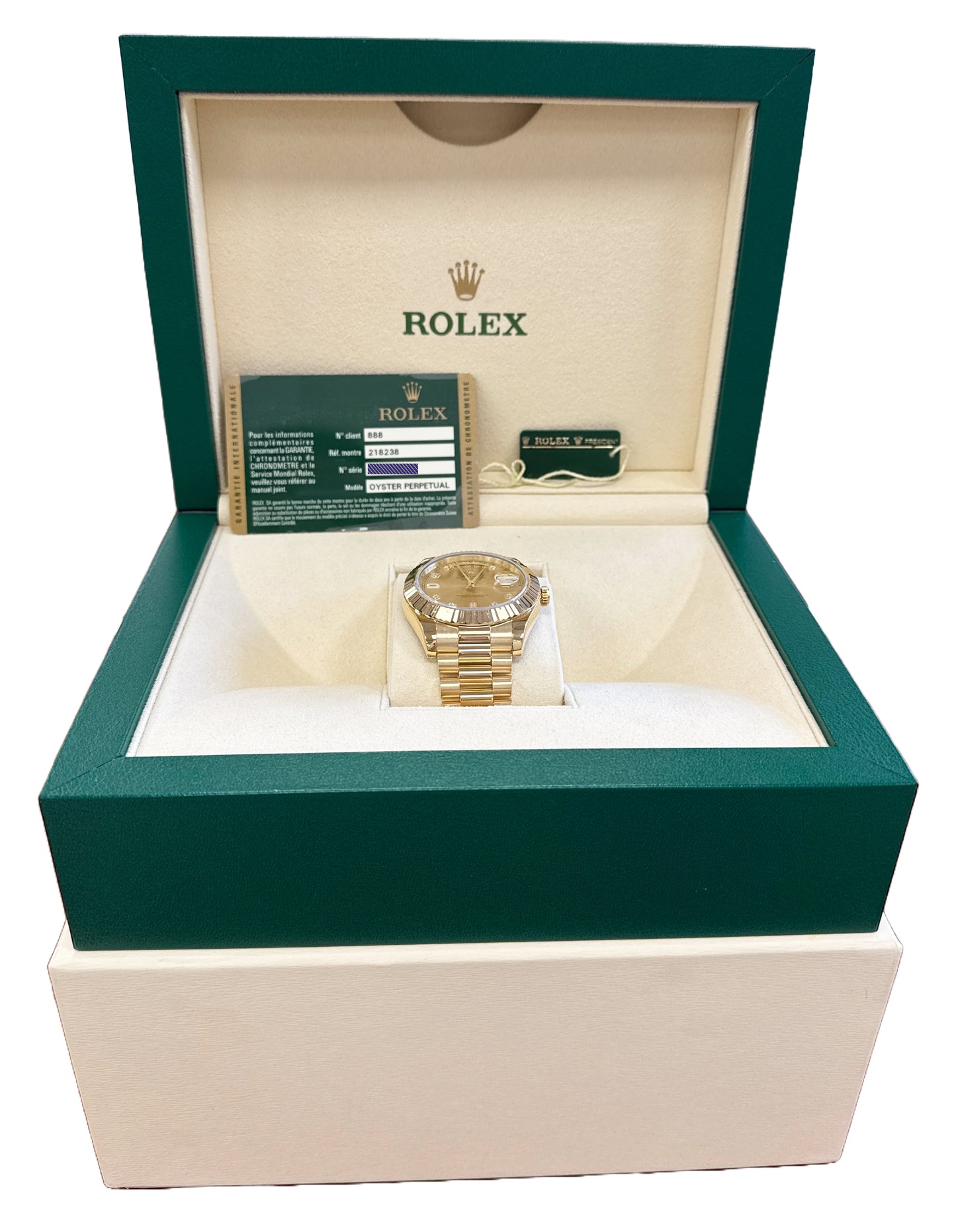 MINT PAPERS Rolex Day-Date II 41mm CHAMPAGNE DIAMOND 18K Yellow Gold 218238 BOX
