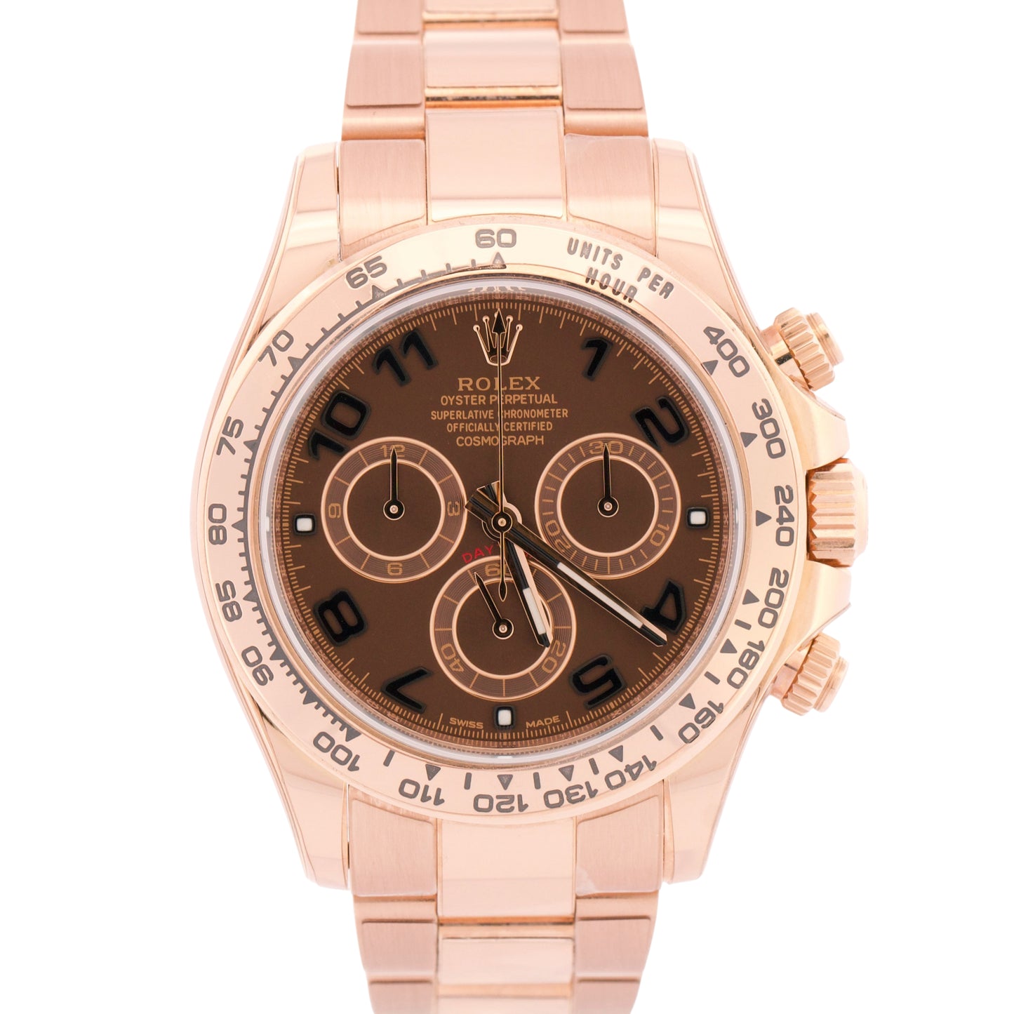 PAPERS Rolex Daytona CHOCOLATE ARABIC 40mm Brown 18K Rose Gold 116505 BOX