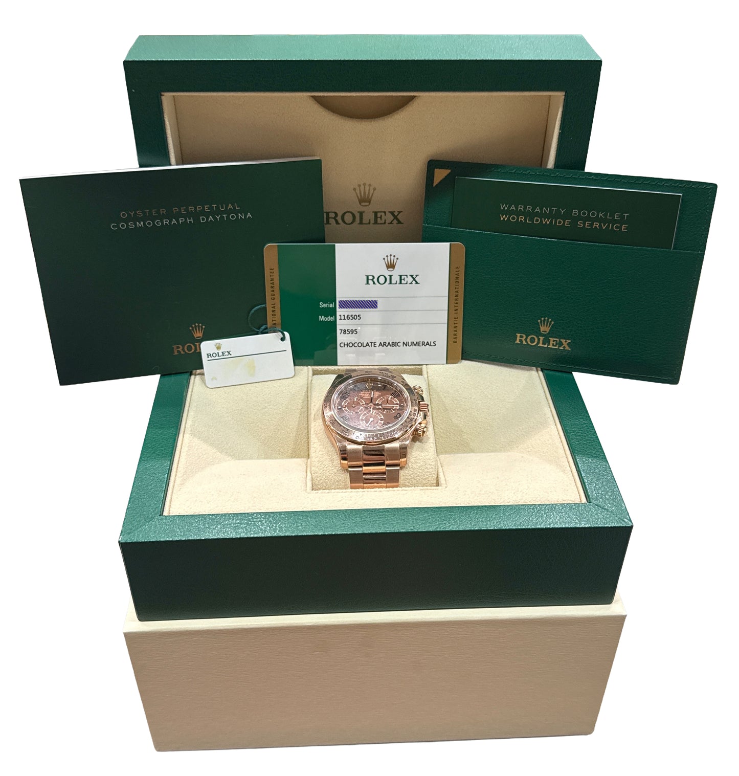 PAPERS Rolex Daytona CHOCOLATE ARABIC 40mm Brown 18K Rose Gold 116505 BOX