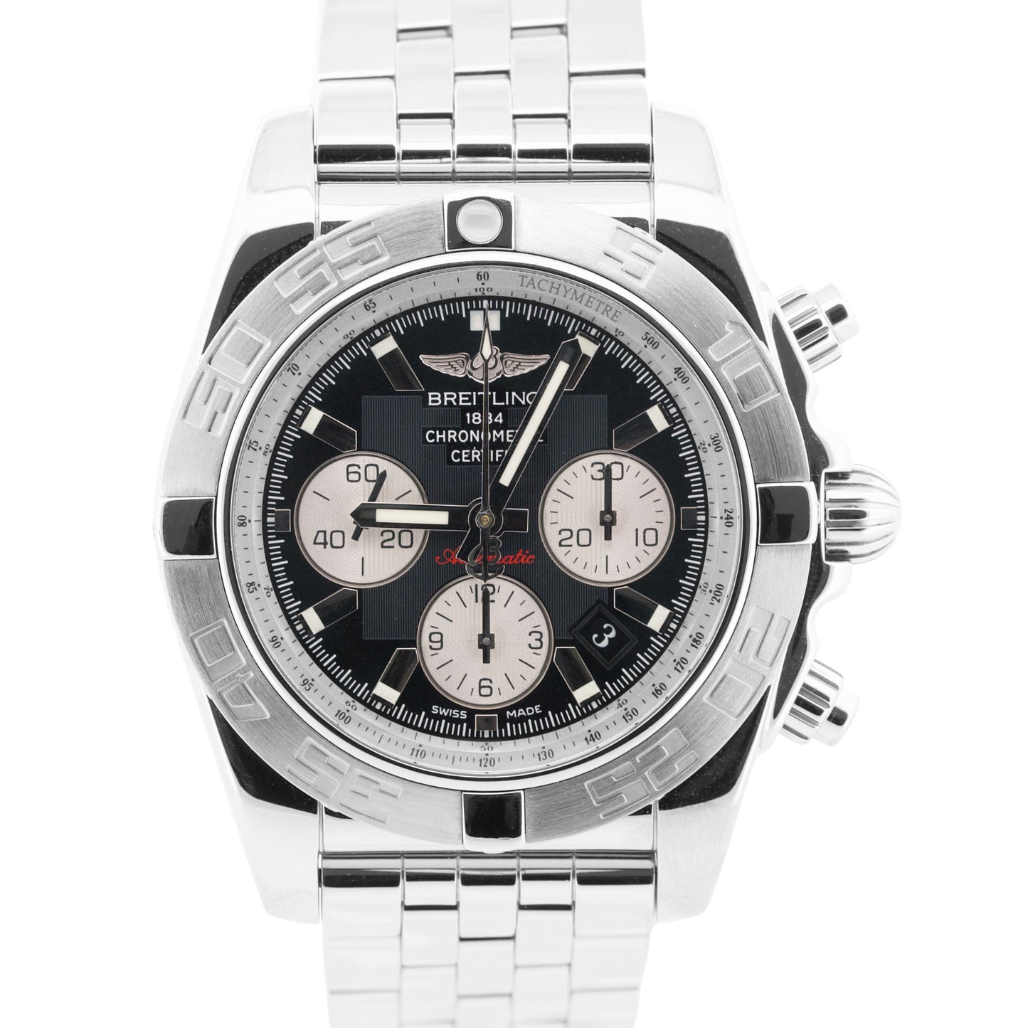 Breitling Chronomat BLACK Stainless Steel Chronograph 44mm AB0110 Watch