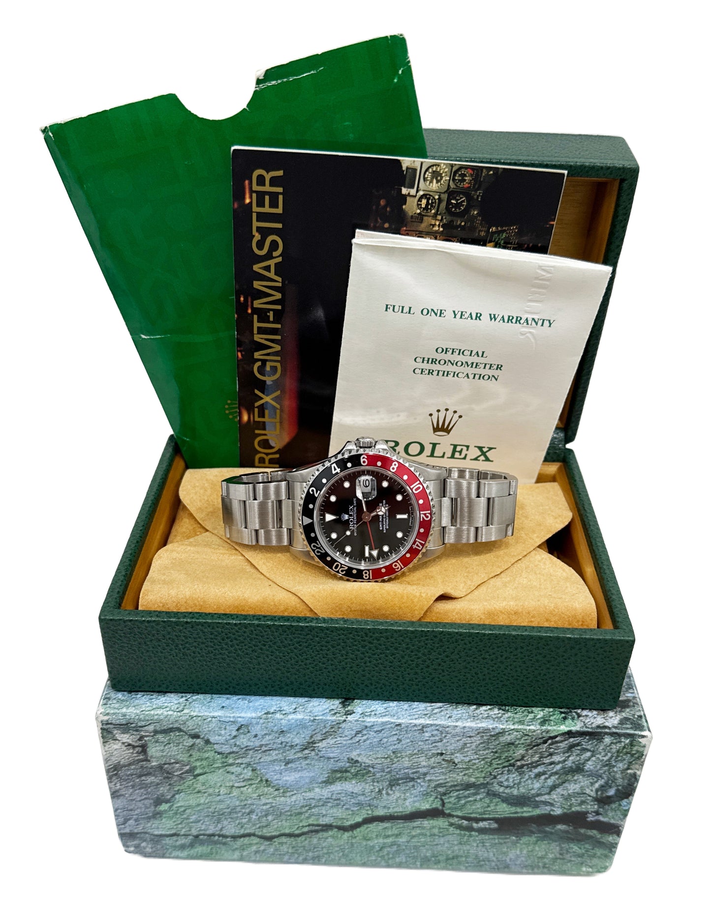 MINT PAPERS Rolex GMT-Master II COKE Red Black Stainless Steel 40mm 16710 BOX