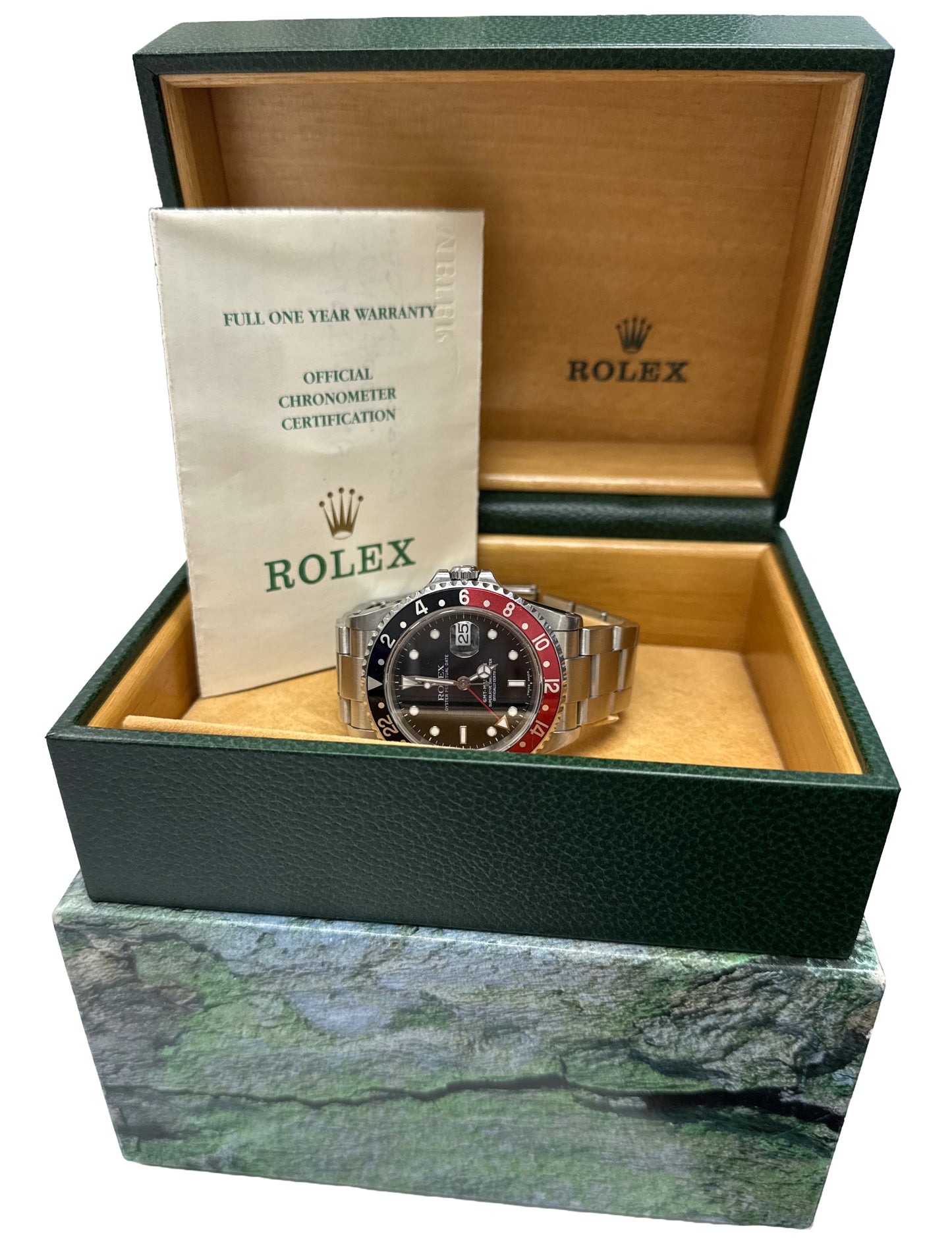 2001 PAPERS Rolex GMT-Master II COKE Red Black Steel OYSTER 40mm 16710 Watch BOX