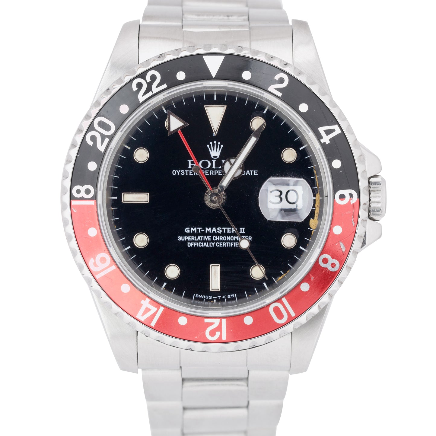 Rolex GMT-Master II 40mm COKE Tritium Black Red Stainless Steel Date Watch 16710