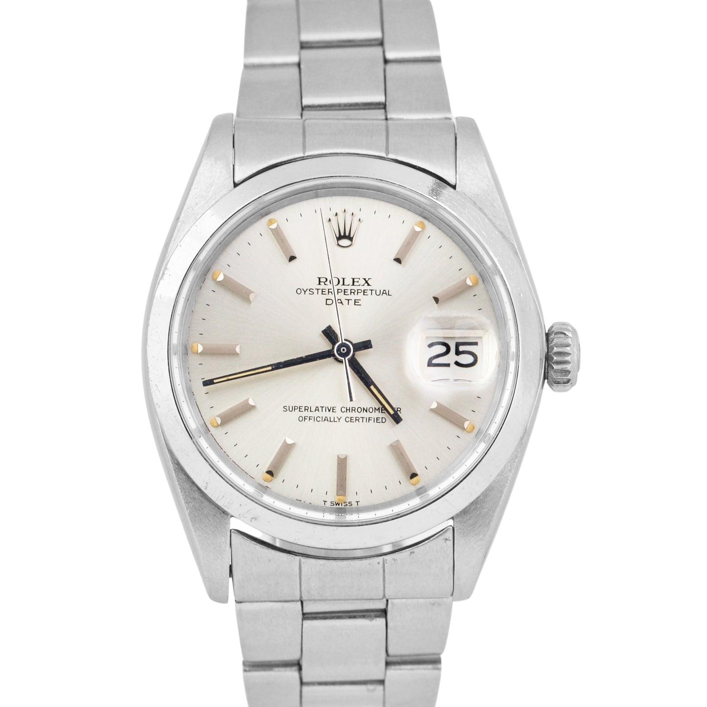 1971 Rolex Oyster Perpetual Date SILVER 34mm Stainless Steel Oyster Watch 1500