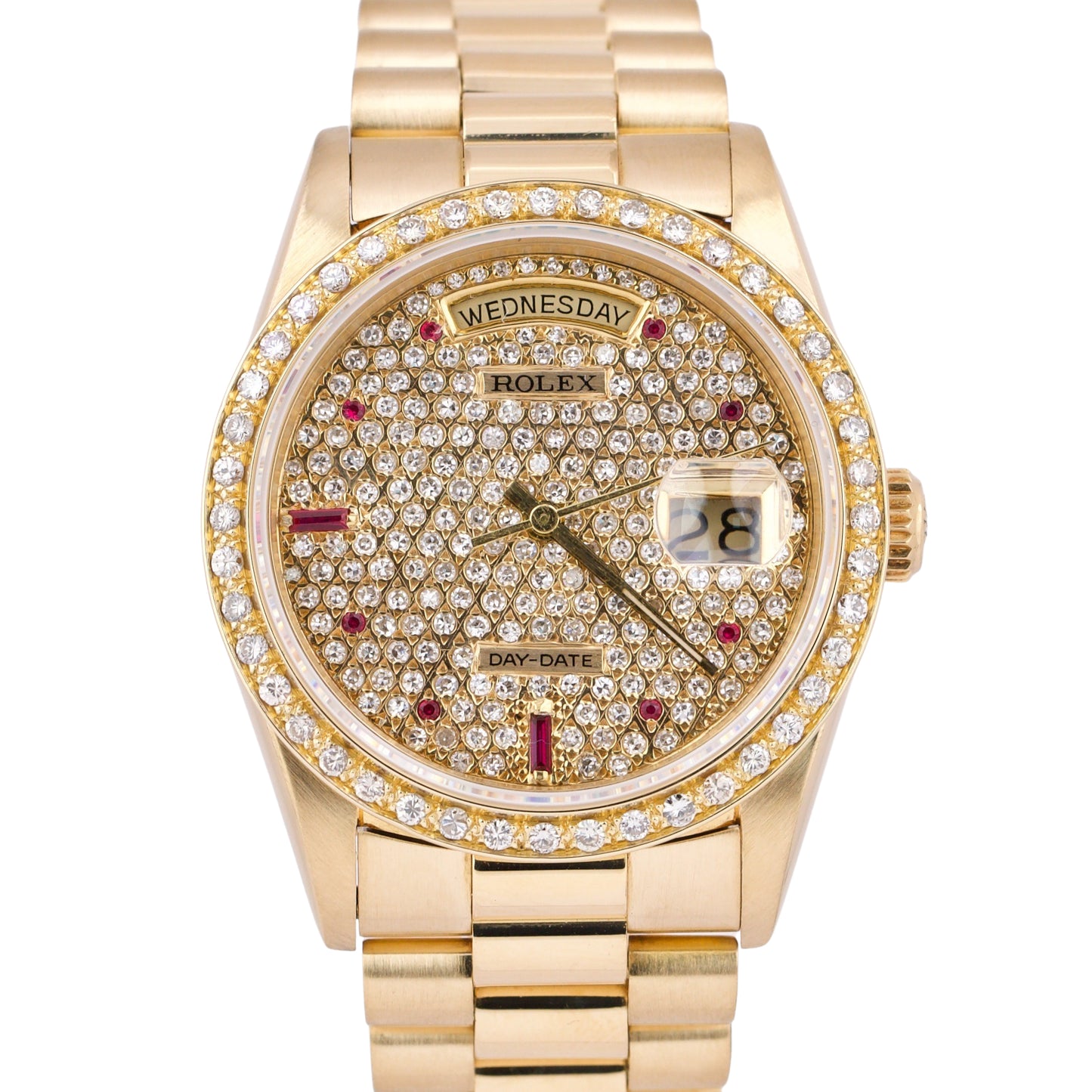Rolex Day-Date President 36mm DIAMOND RUBY 18K Yellow Gold Quickset Watch 18238