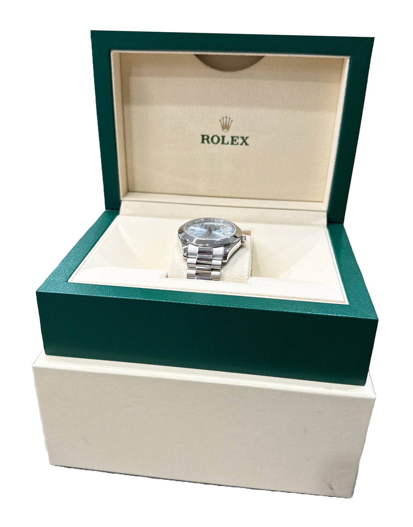 Rolex Day-Date Presidential 41mm 950 PLATINUM DIAMOND Blue Glacier 218206 BOX