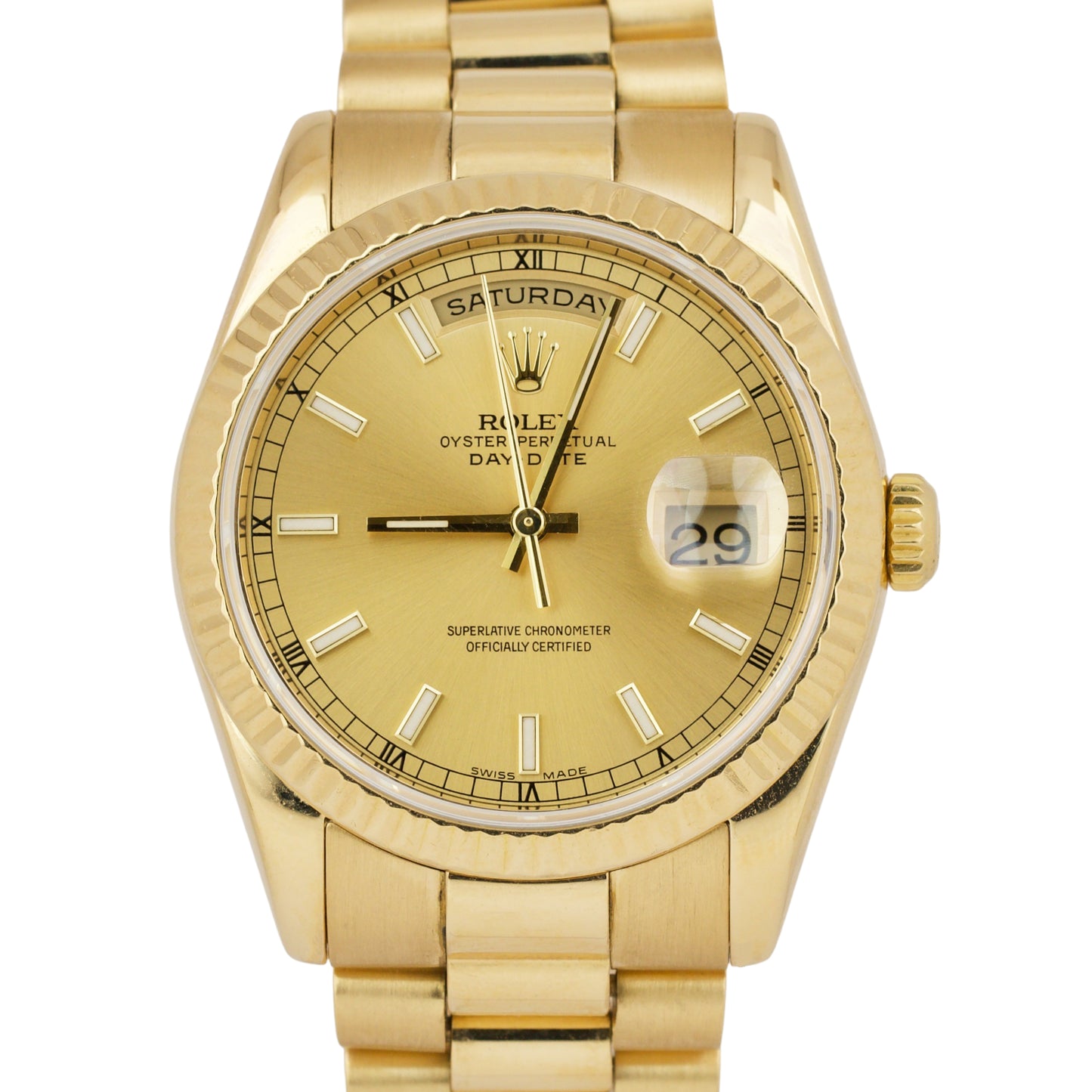 Rolex Day-Date President 18K Yellow Gold Champagne NEW BUCKLE 36mm Watch 118238