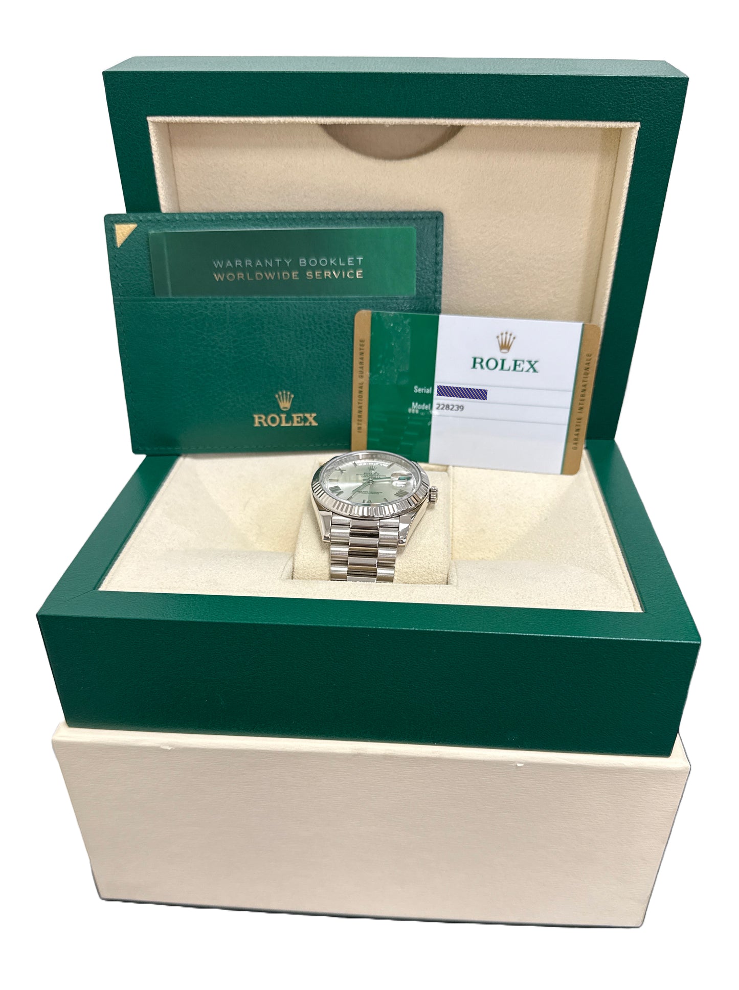 PAPERS Rolex Day-Date President SILVER QUADRANT ROMAN 18K Gold 40mm 228239 BOX