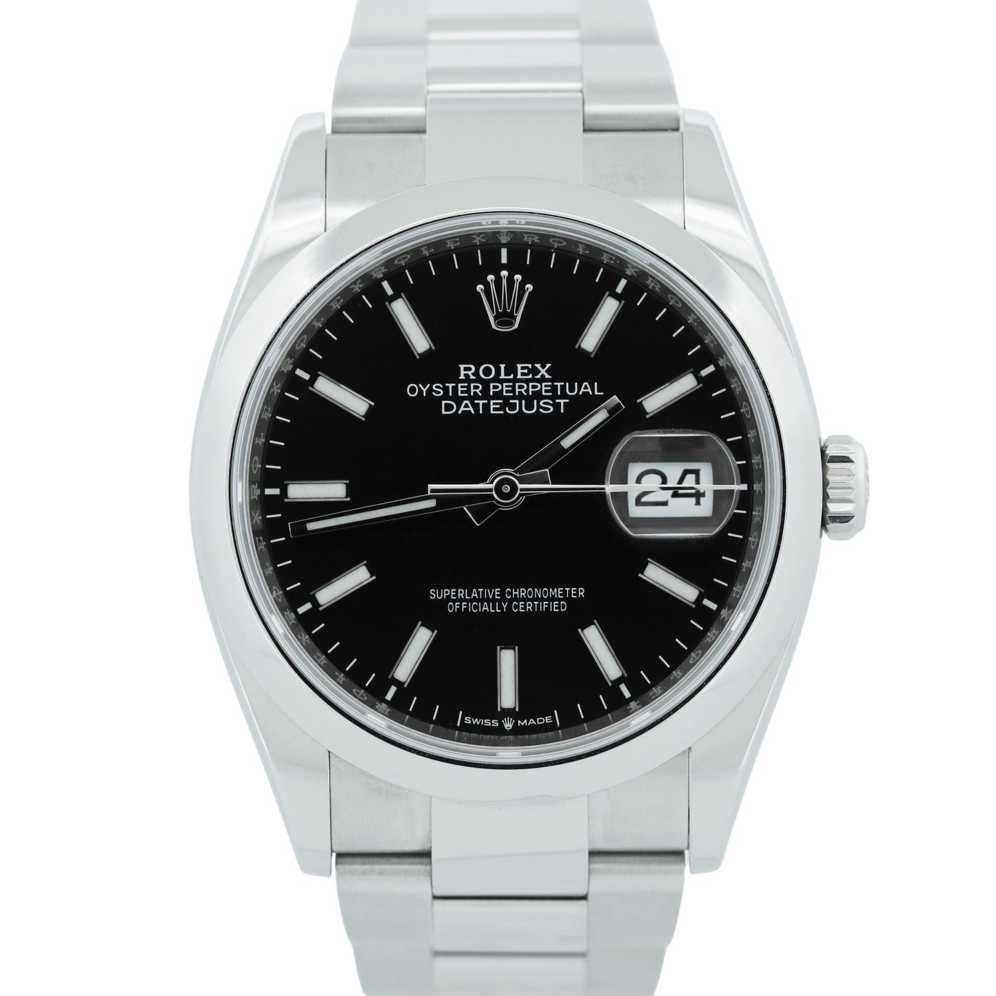 MINT NEW PAPERS Rolex DateJust BLACK 36mm Steel OYSTER Smooth Watch 126200 BOX