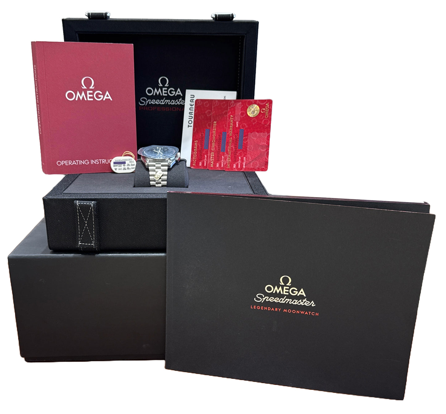 NEW PAPERS Omega Speedmaster Moonwatch DOMINO 42mm Steel 310.30.42.50.01.001 BOX
