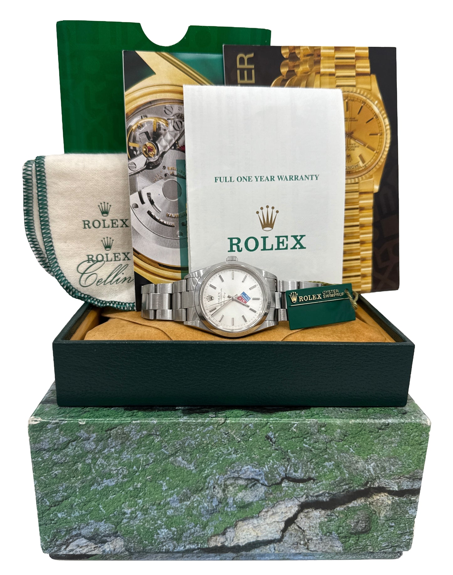 UNPOLISHED PAPERS Rolex Oyster Perpetual Air-King Silver DOMINOS 34mm 14000 BOX
