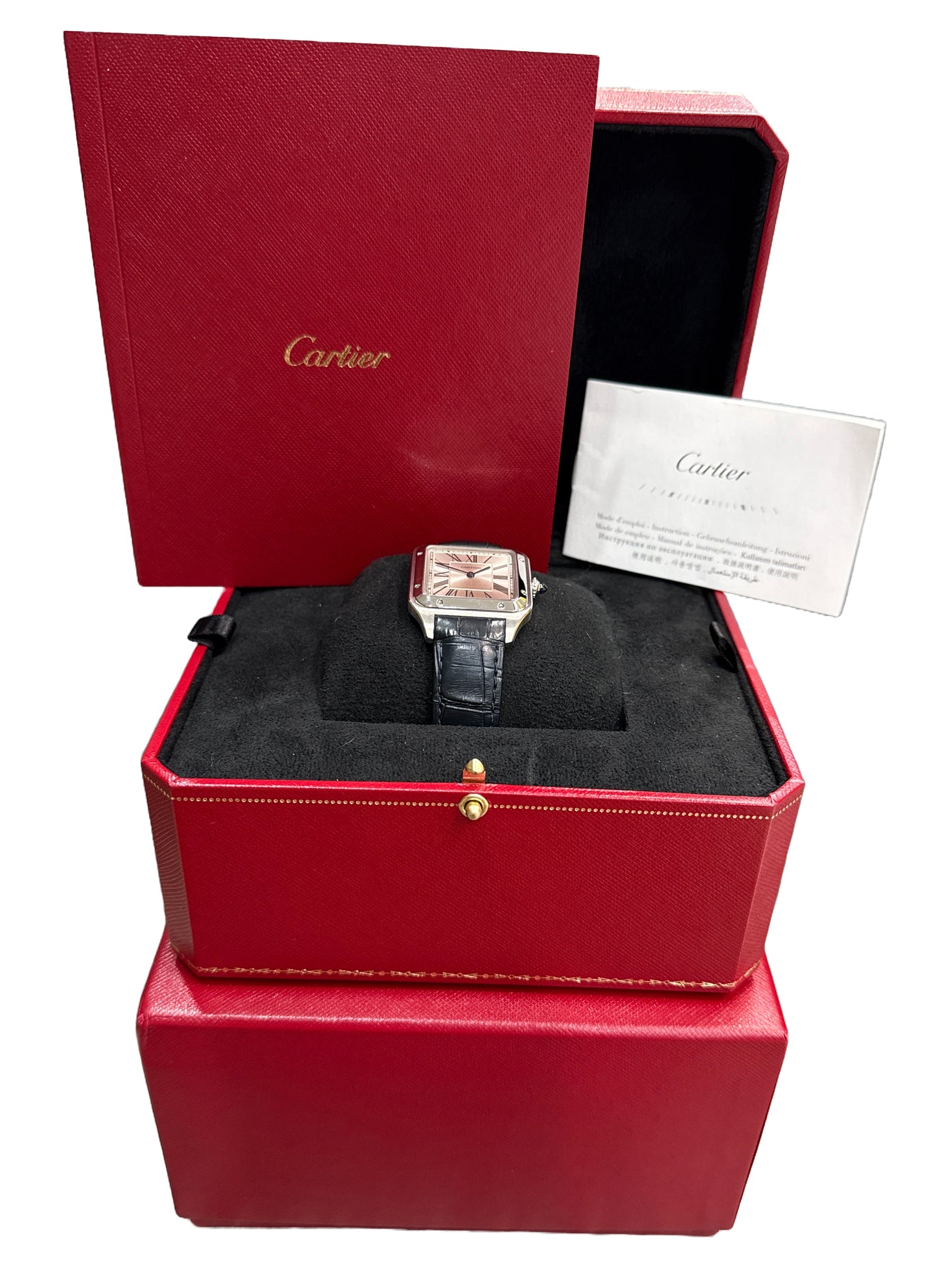 MINT PAPERS Cartier Santos Dumont SILVER Leather Quartz 4228 WSSA0022 31.4mm BOX