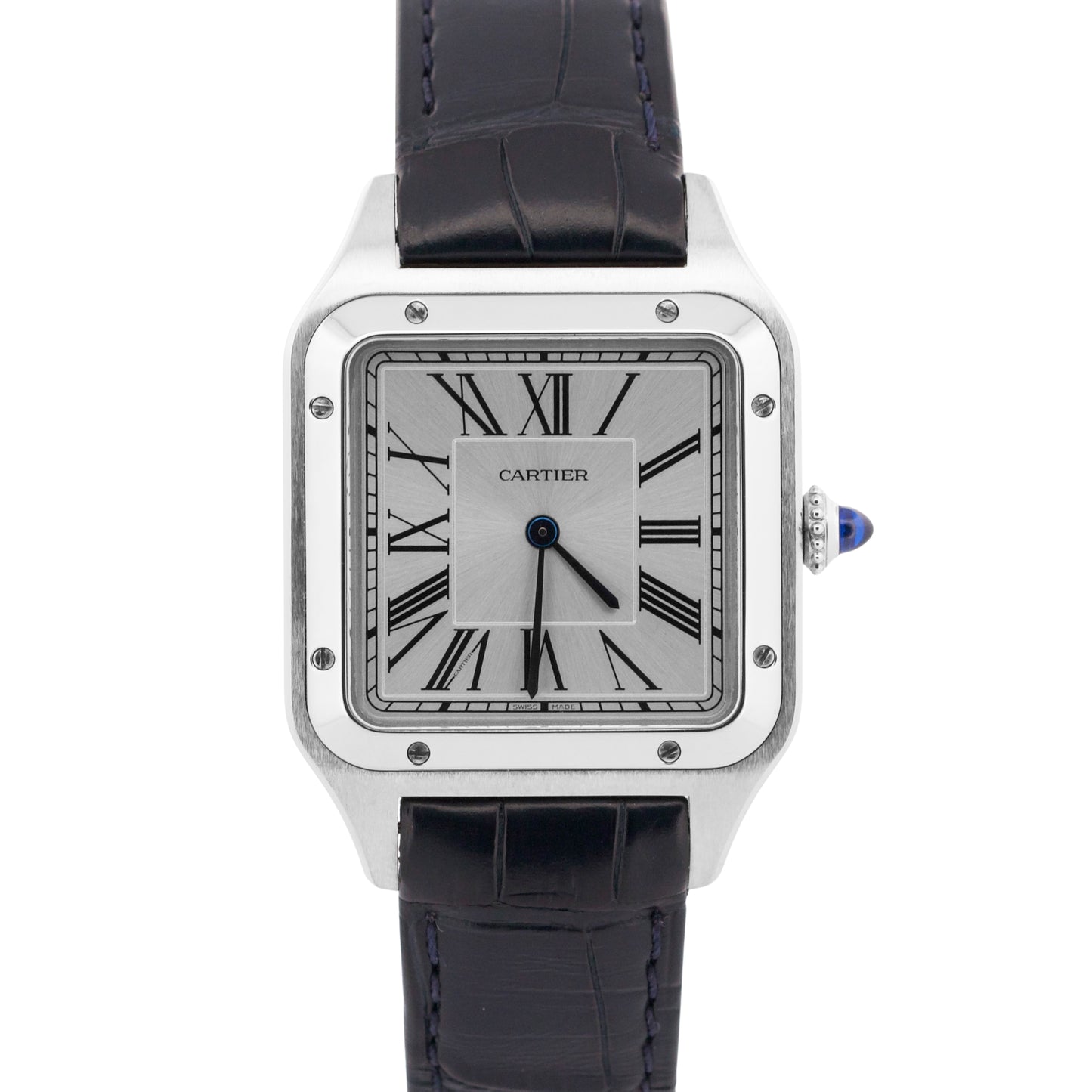 MINT PAPERS Cartier Santos Dumont SILVER Leather Quartz 4228 WSSA0022 31.4mm BOX