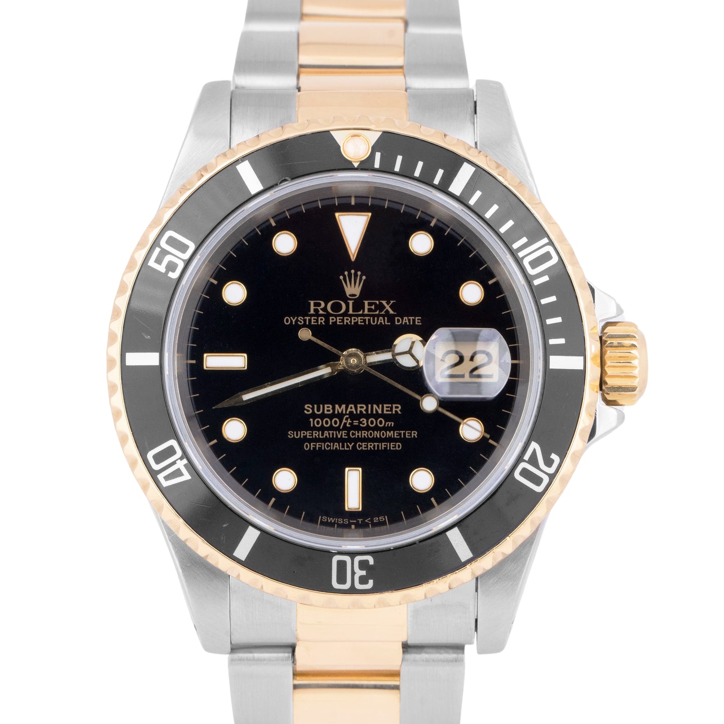 1999 Rolex Submariner Date PAPERS Two-Tone 18K Gold Black 40mm 16613 Watch B+P