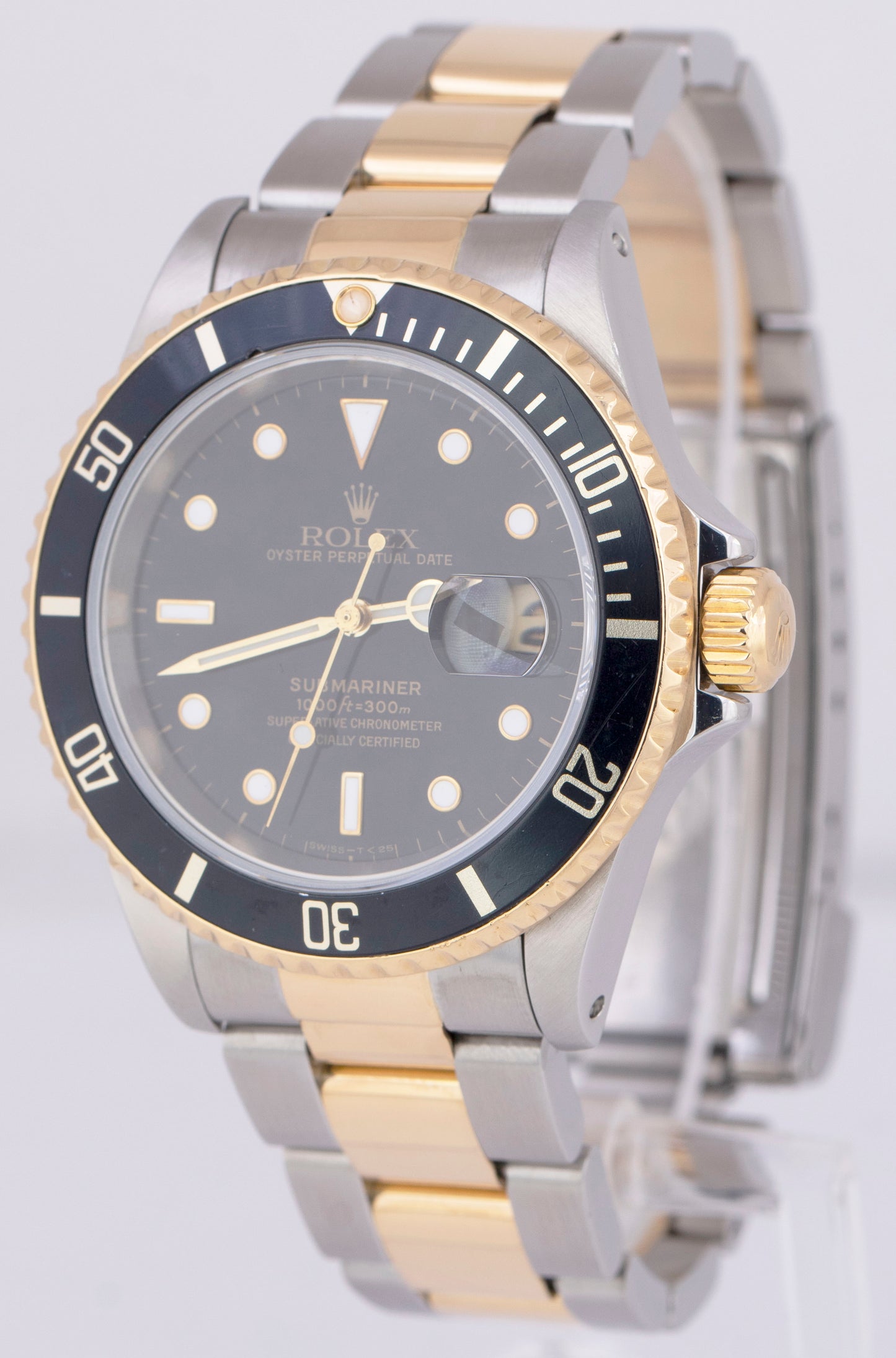 1999 Rolex Submariner Date PAPERS Two-Tone 18K Gold Black 40mm 16613 Watch B+P